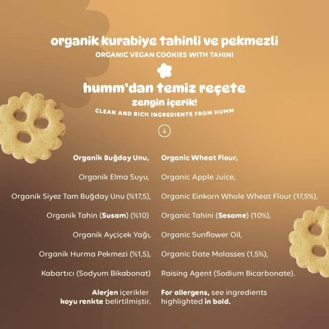 Humm Organik Vegan Tahinli ve Pekmezli Kurabiye 55 gr