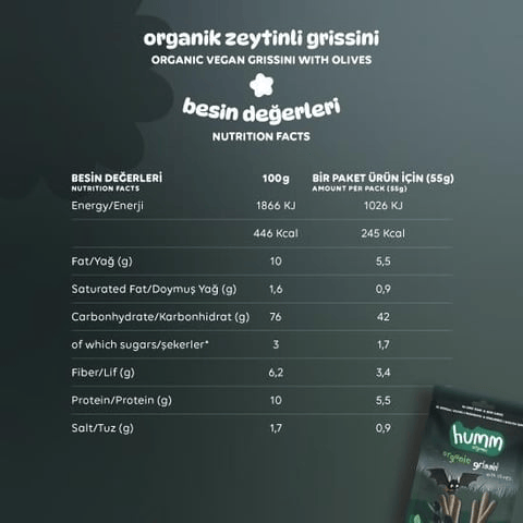 Humm Organik Vegan Zeytinli Grissini 55 gr