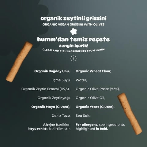 Humm Organik Vegan Zeytinli Grissini 55 gr