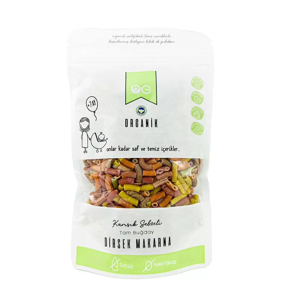 OG Natural Organik Karışık Sebzeli Tam Buğday Dirsek Makarna 200 gr +7 Ay