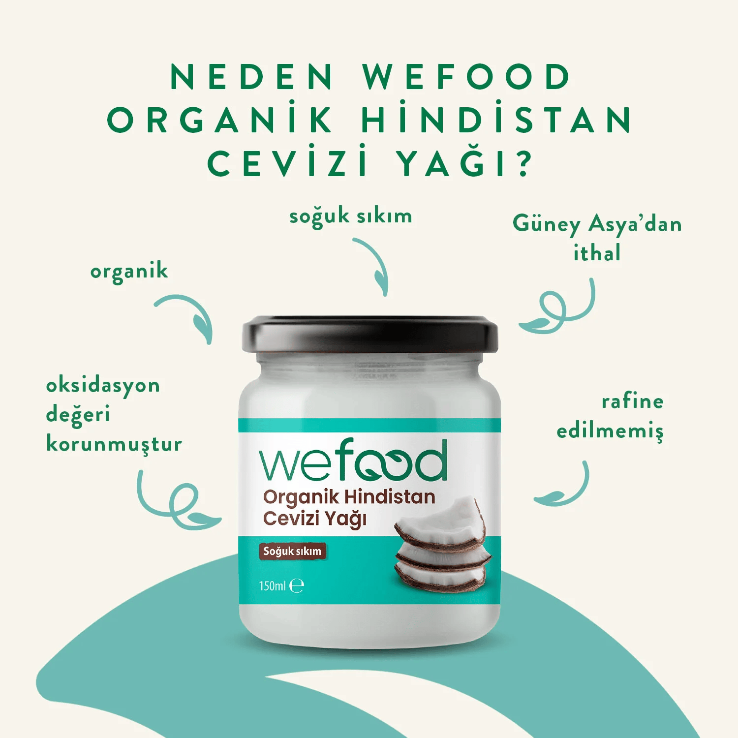 Wefood Organik Hindistan Cevizi Yağı 150 ml & Soğuk Sıkım