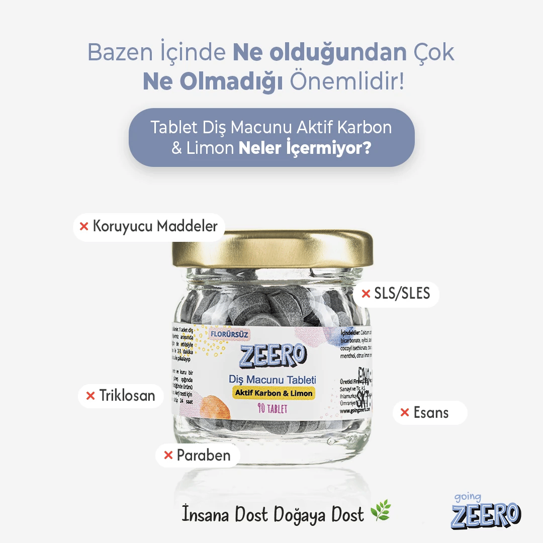 Zeero Diş Macunu Tableti & Aktif Karbon Limon & Florürsüz Diş Macunu