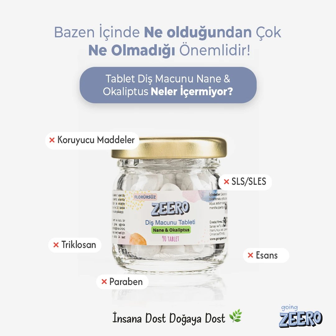 Zeero Diş Macunu Tableti & Nane Okaliptus & Florürsüz Diş Macunu