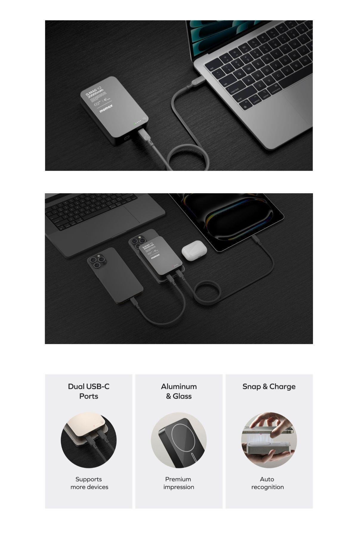 Q.Mag X2 35W 20000mAh wireless battery pack (Black) MACBOOK ŞARJ ÖZELLİKLİ