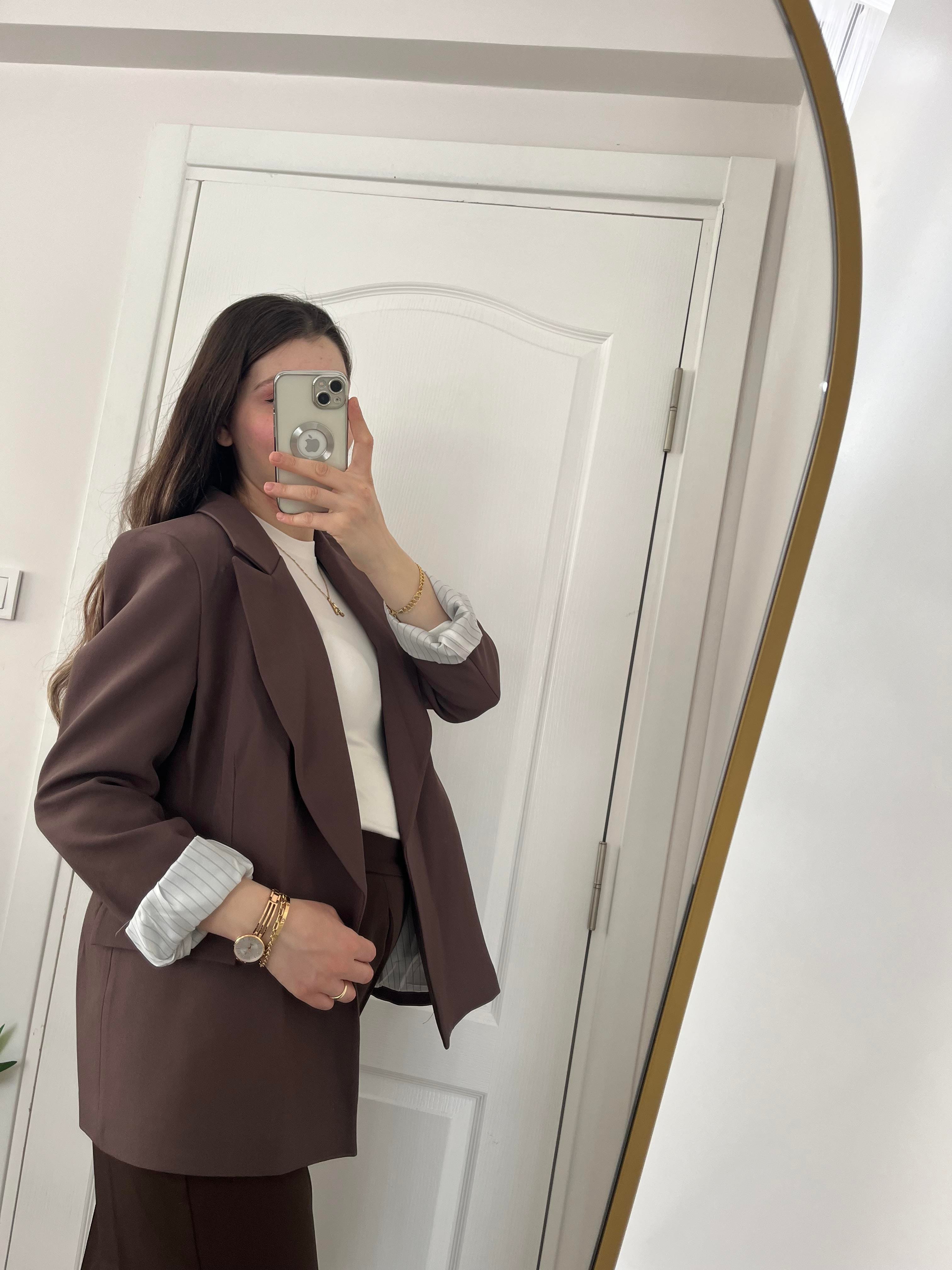 Acı Kahve Çizgili Astarlı Blazer Ceket