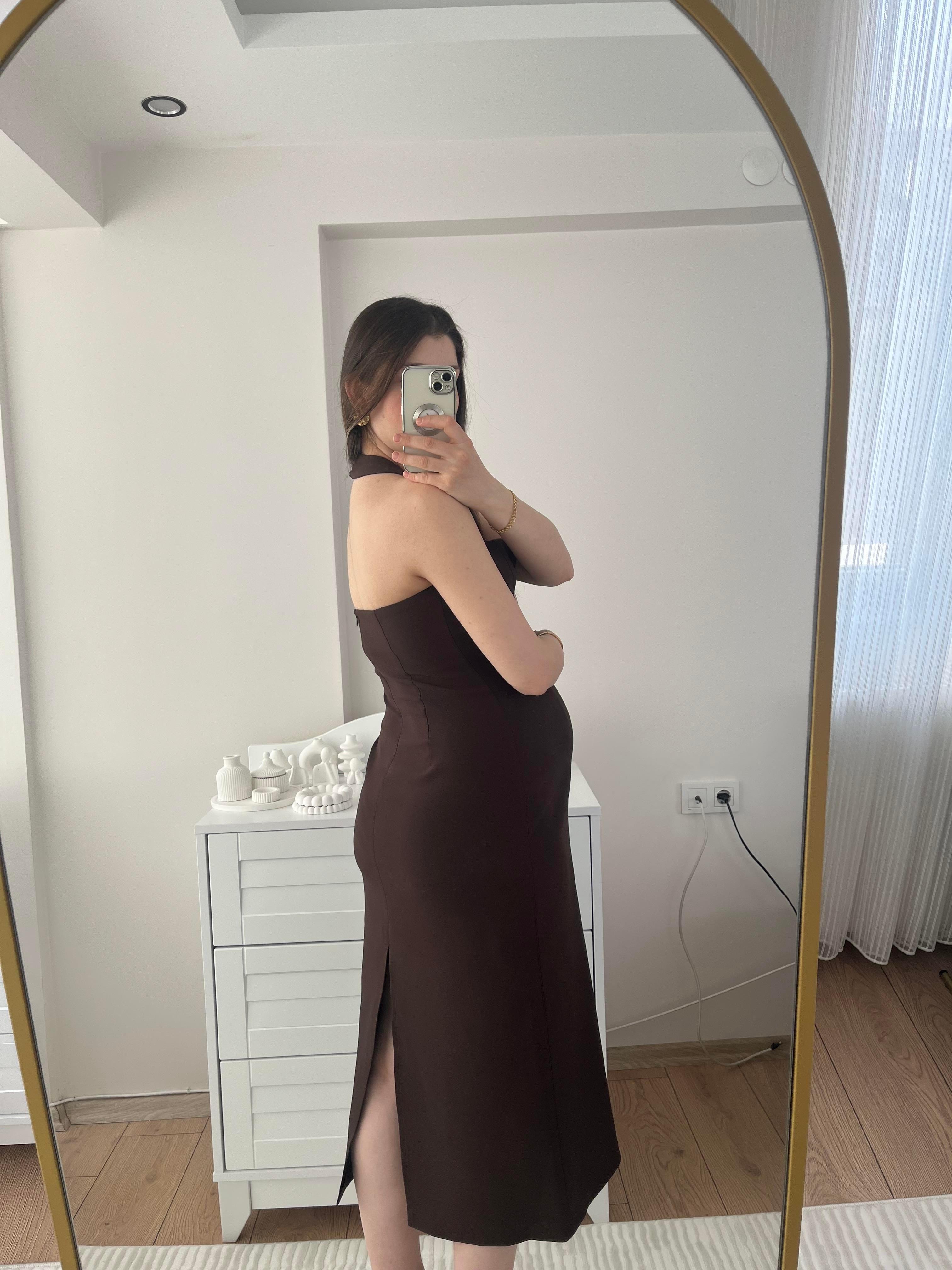 Acıkahve Boyun Askılı Premium Elbise