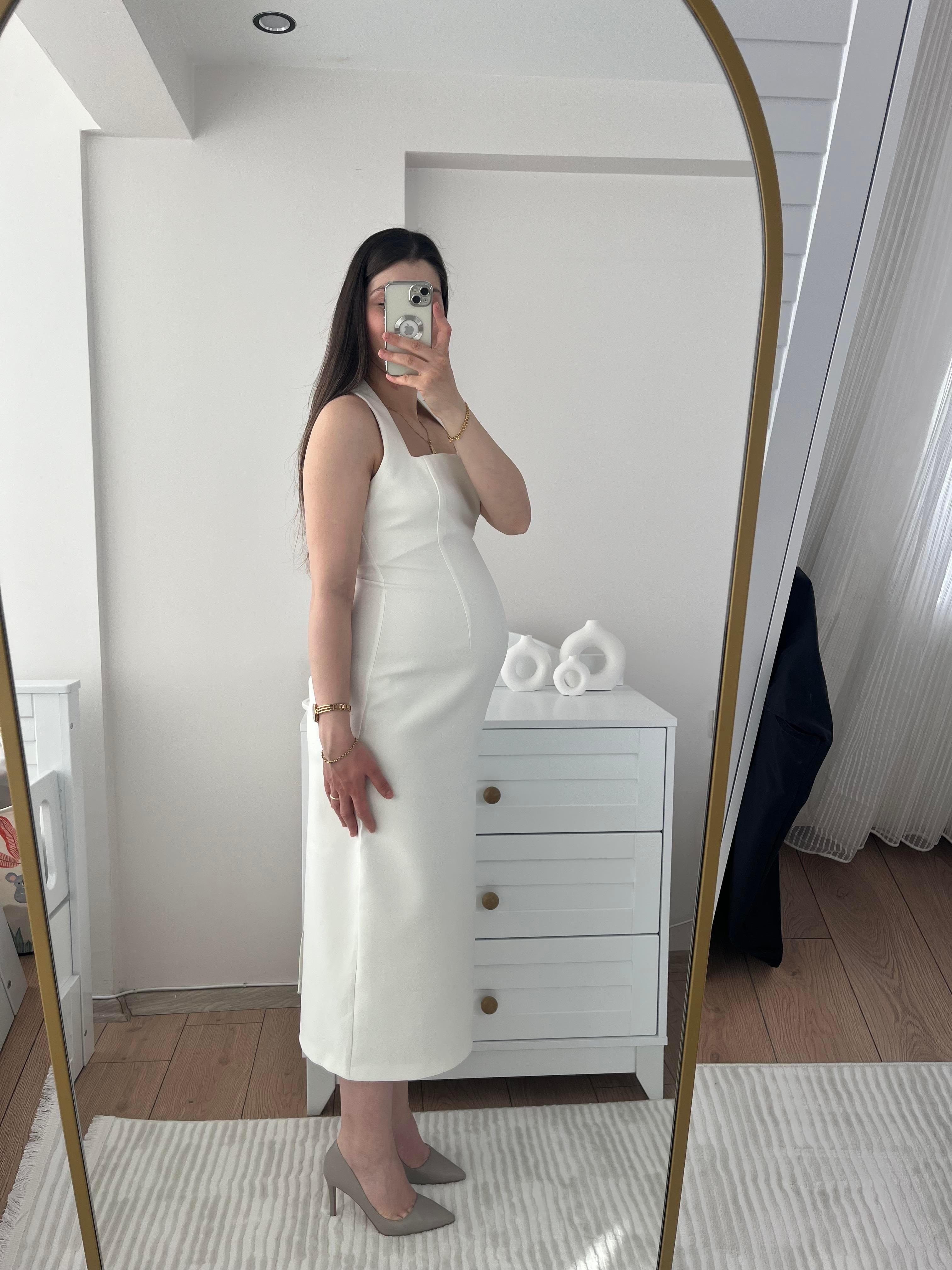 Beyaz Boyun Askılı Premium Elbise
