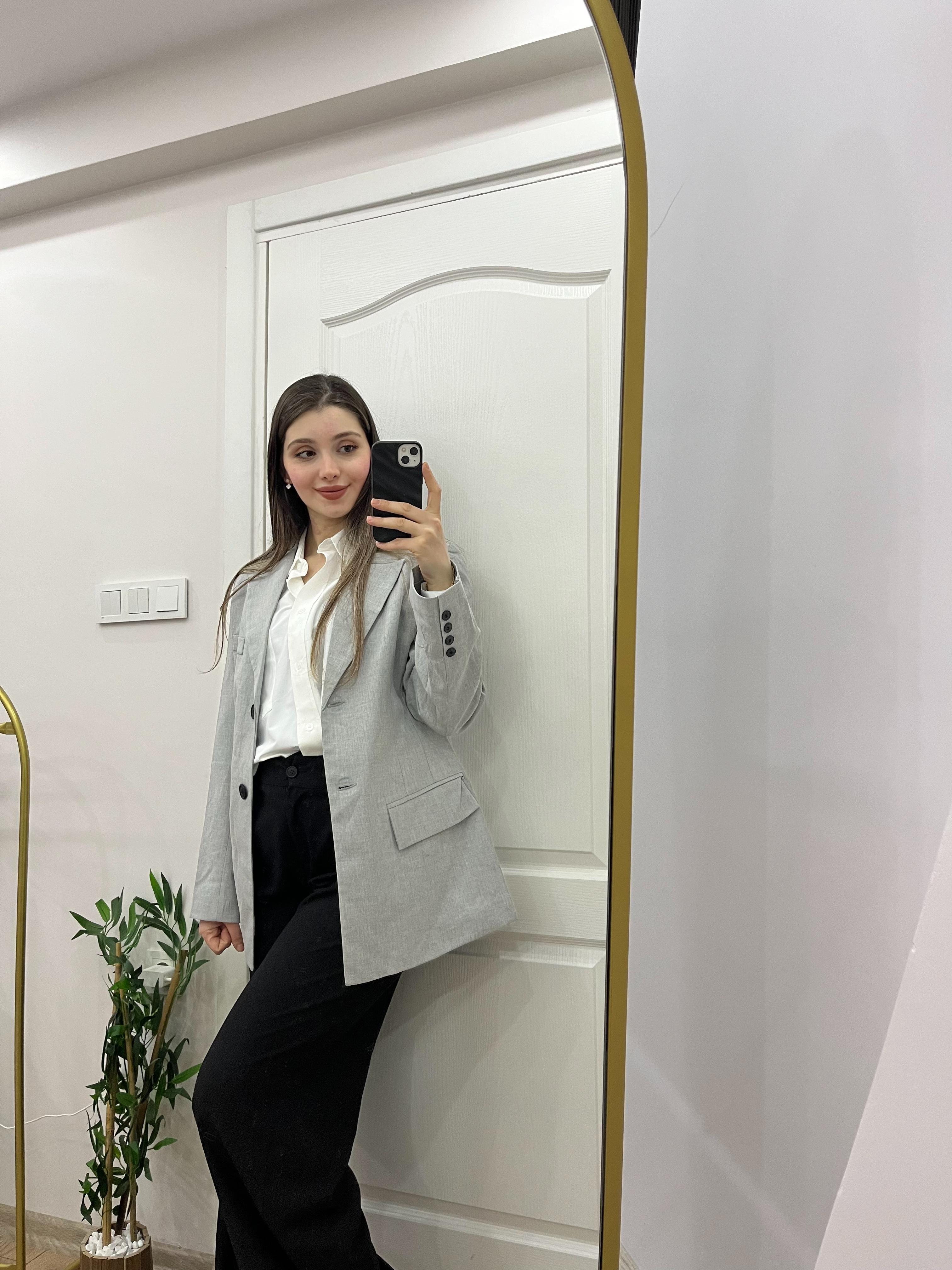 Gri Çift Düğmeli Blazer Ceket