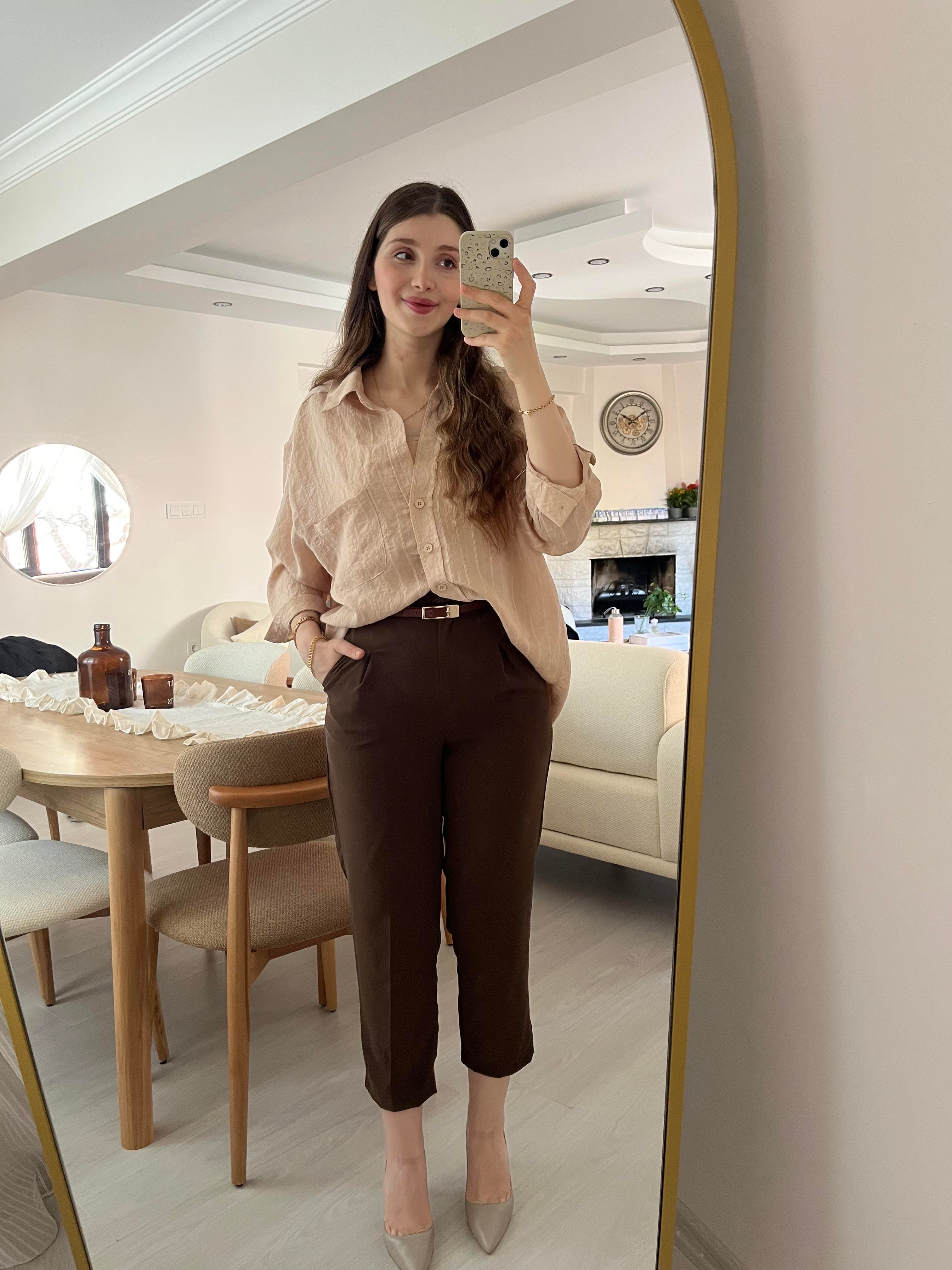 Kahve Kemerli Yüksel Bel Havuç Pantolon