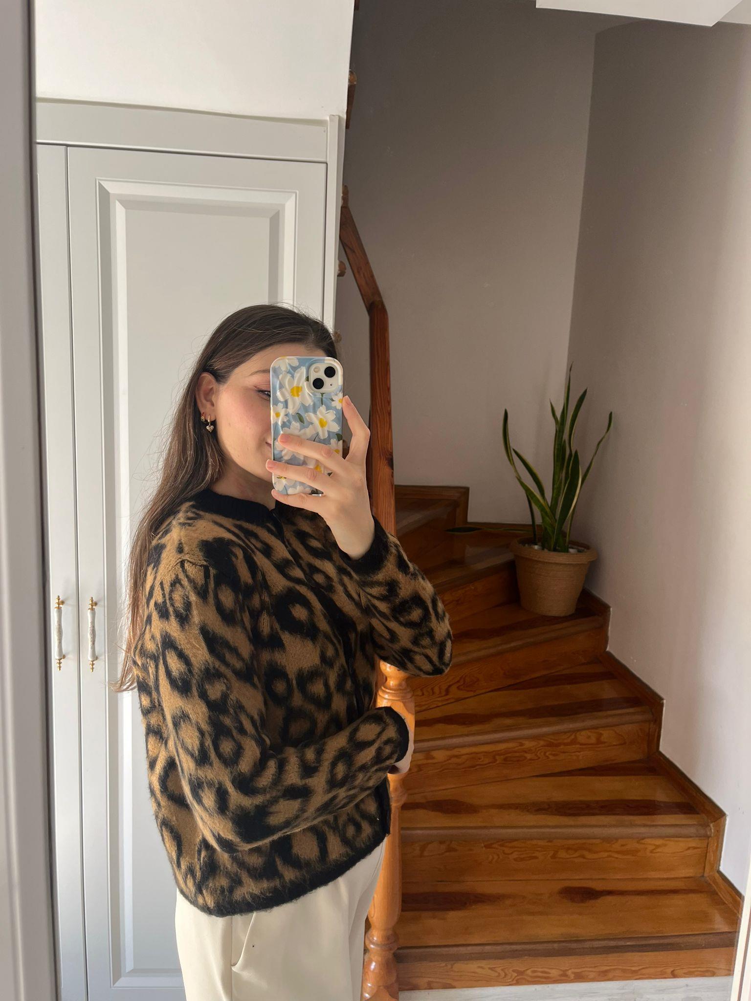Kahve Leopar Hırka