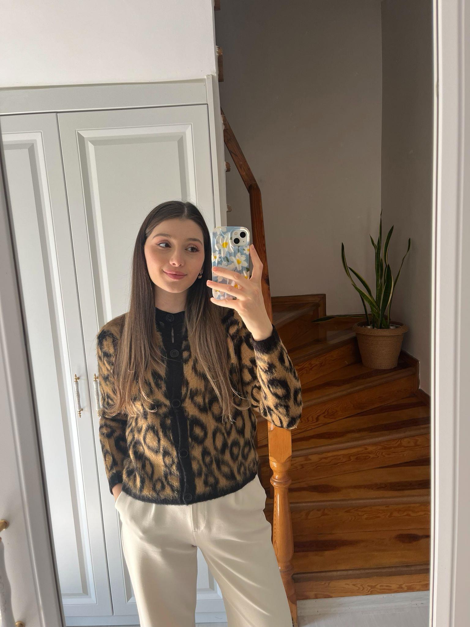 Kahve Leopar Hırka