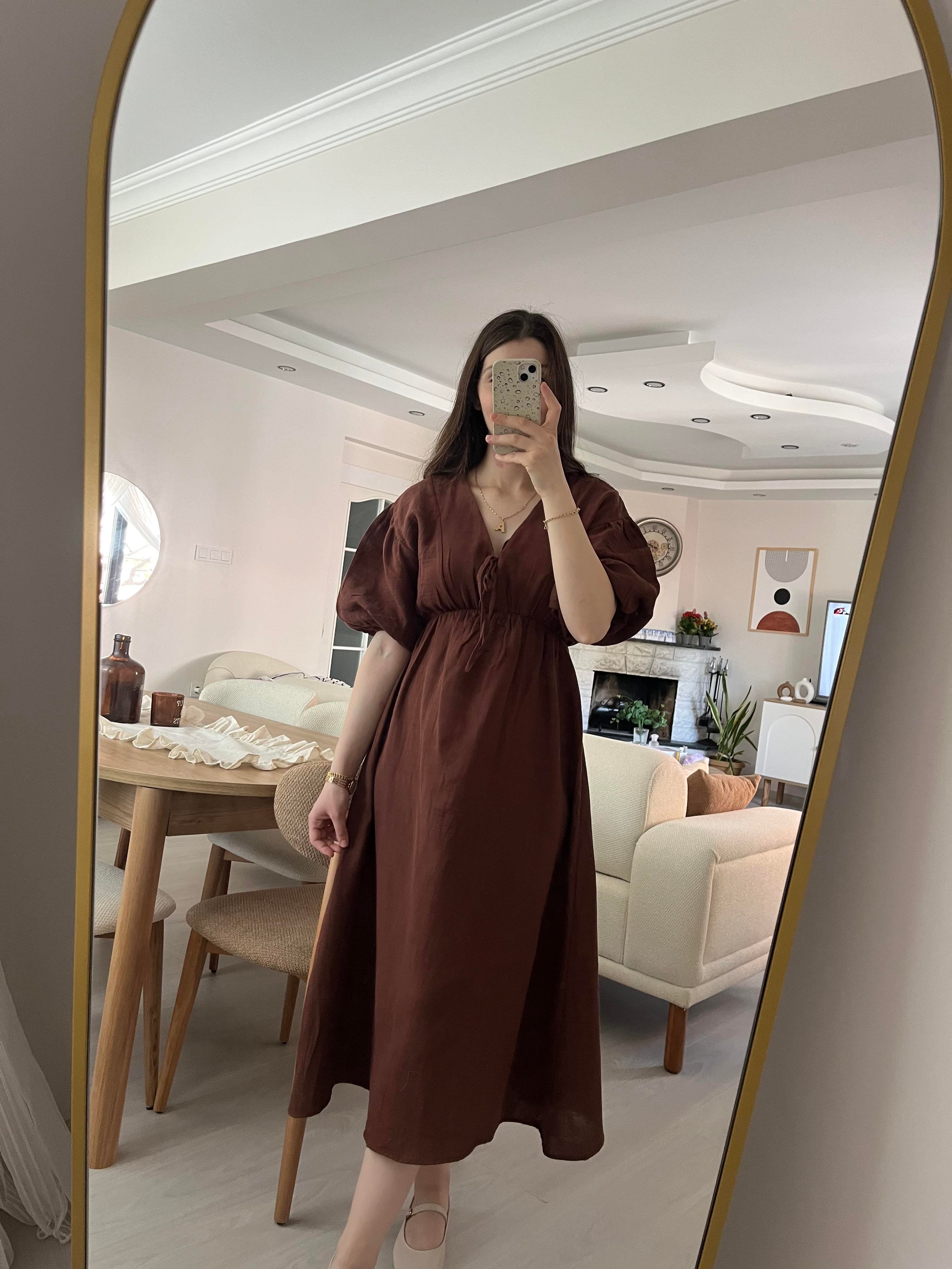 Müslin Kumaş Kahverengi Elbise