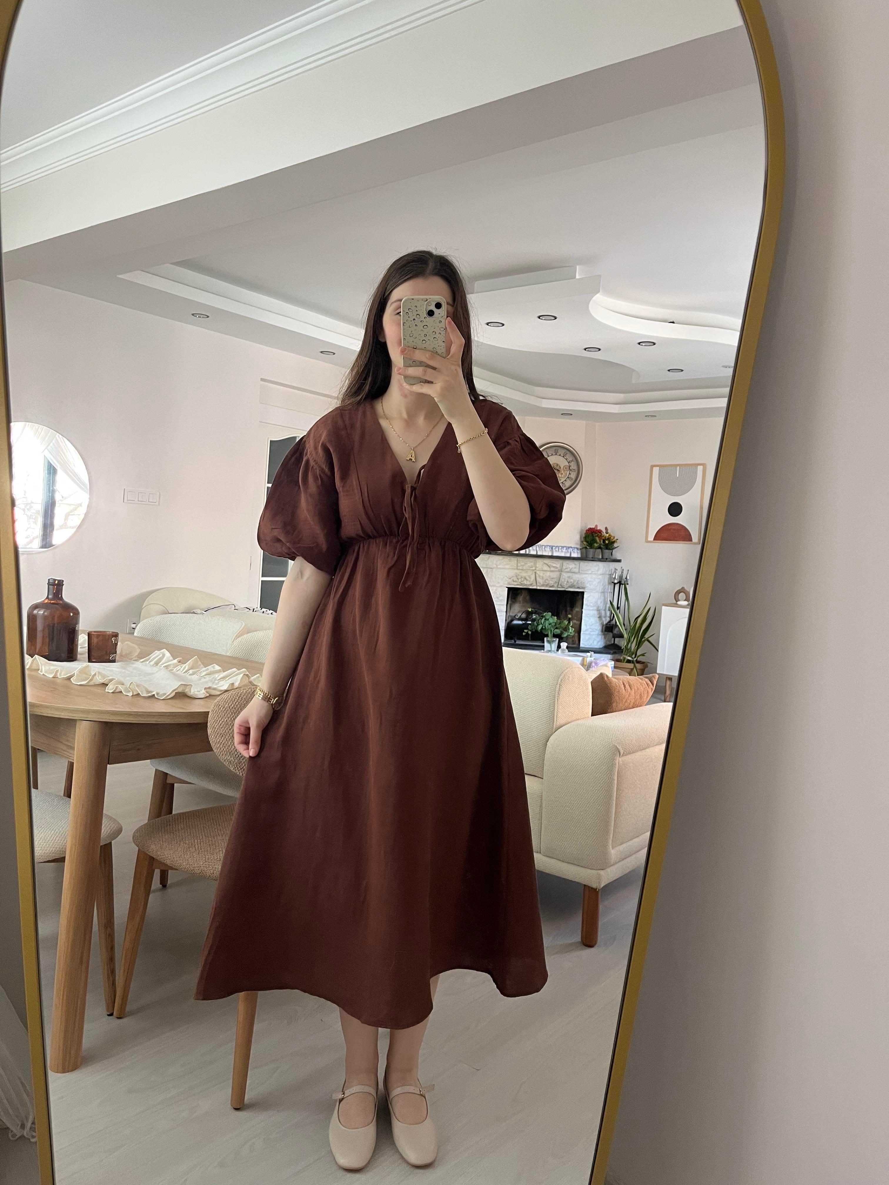Müslin Kumaş Kahverengi Elbise