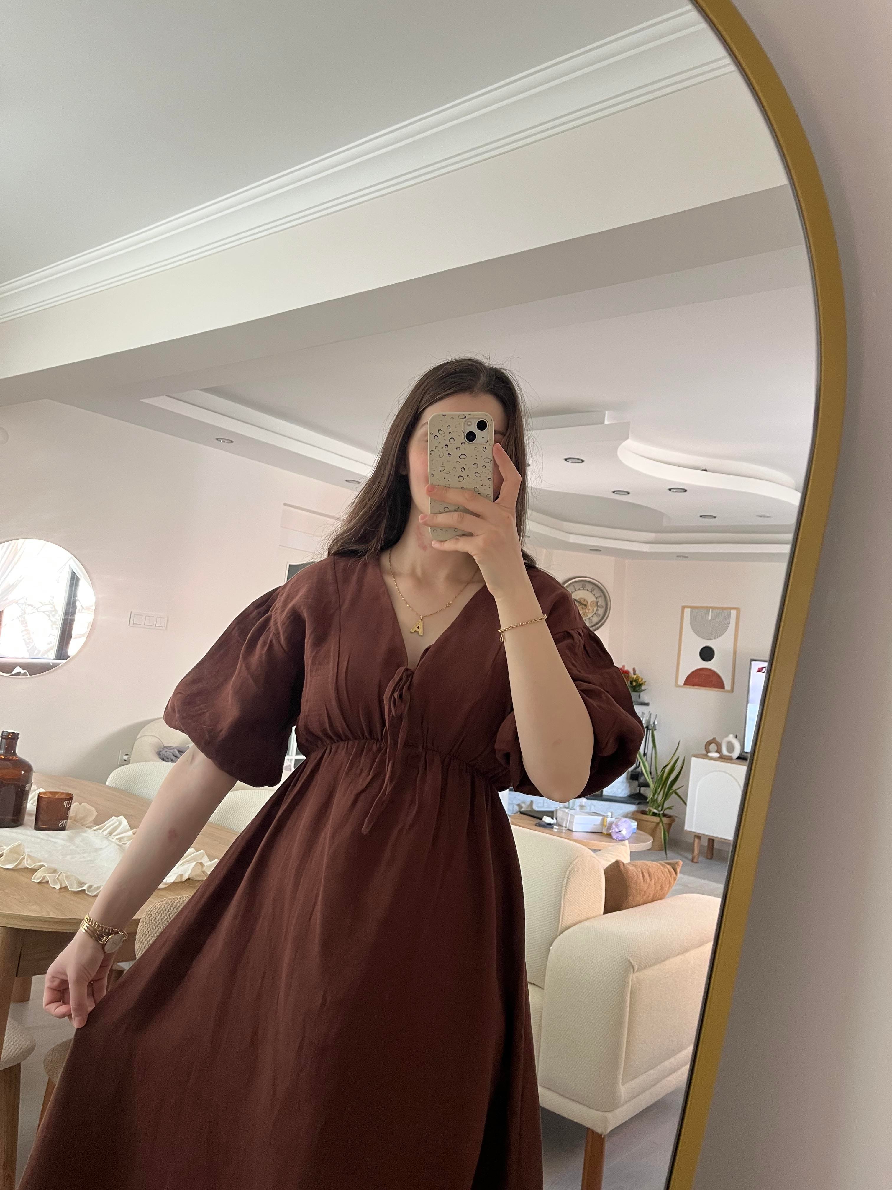Müslin Kumaş Kahverengi Elbise