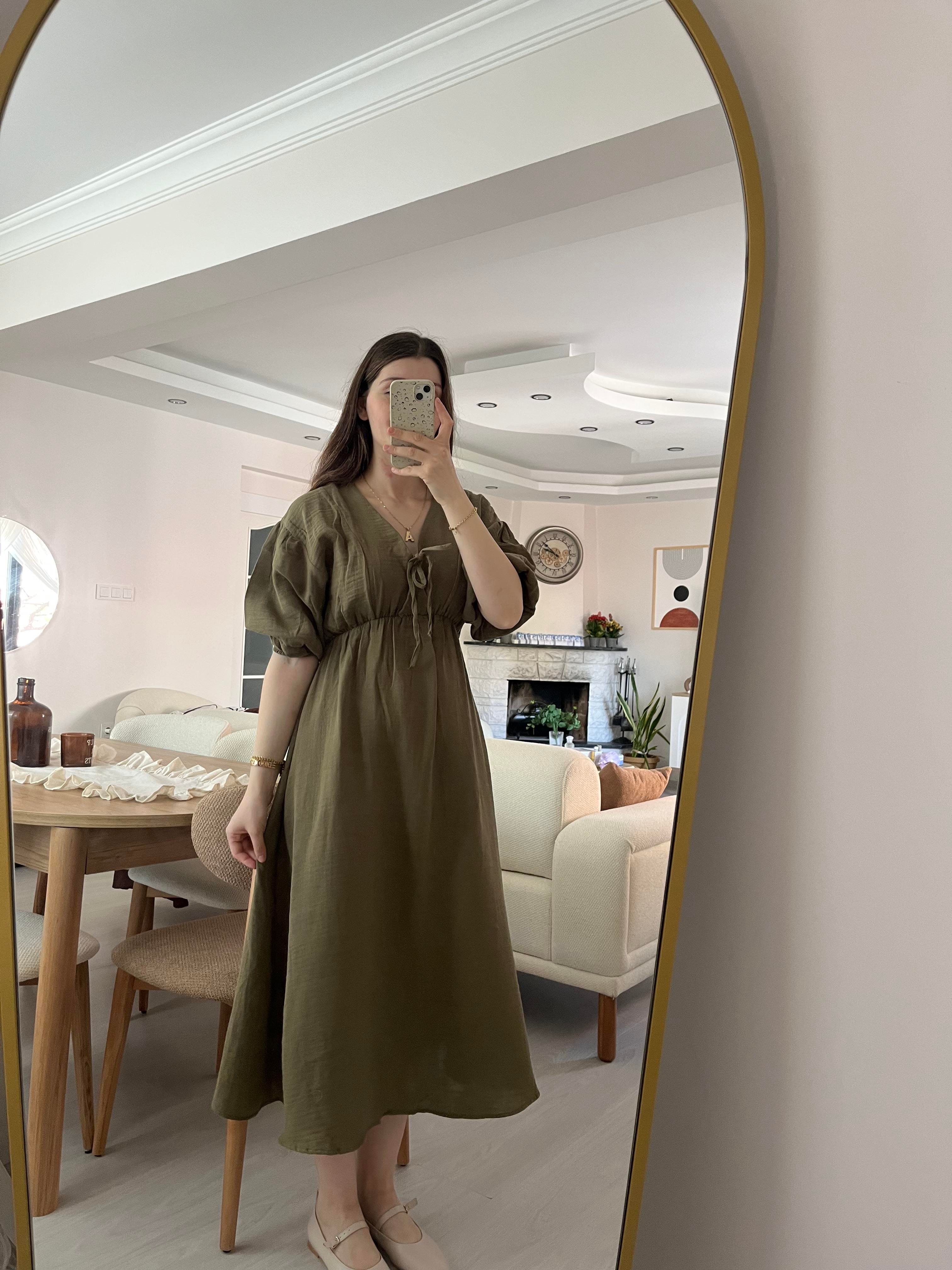 Müslin Kumaş Yeşil Elbise