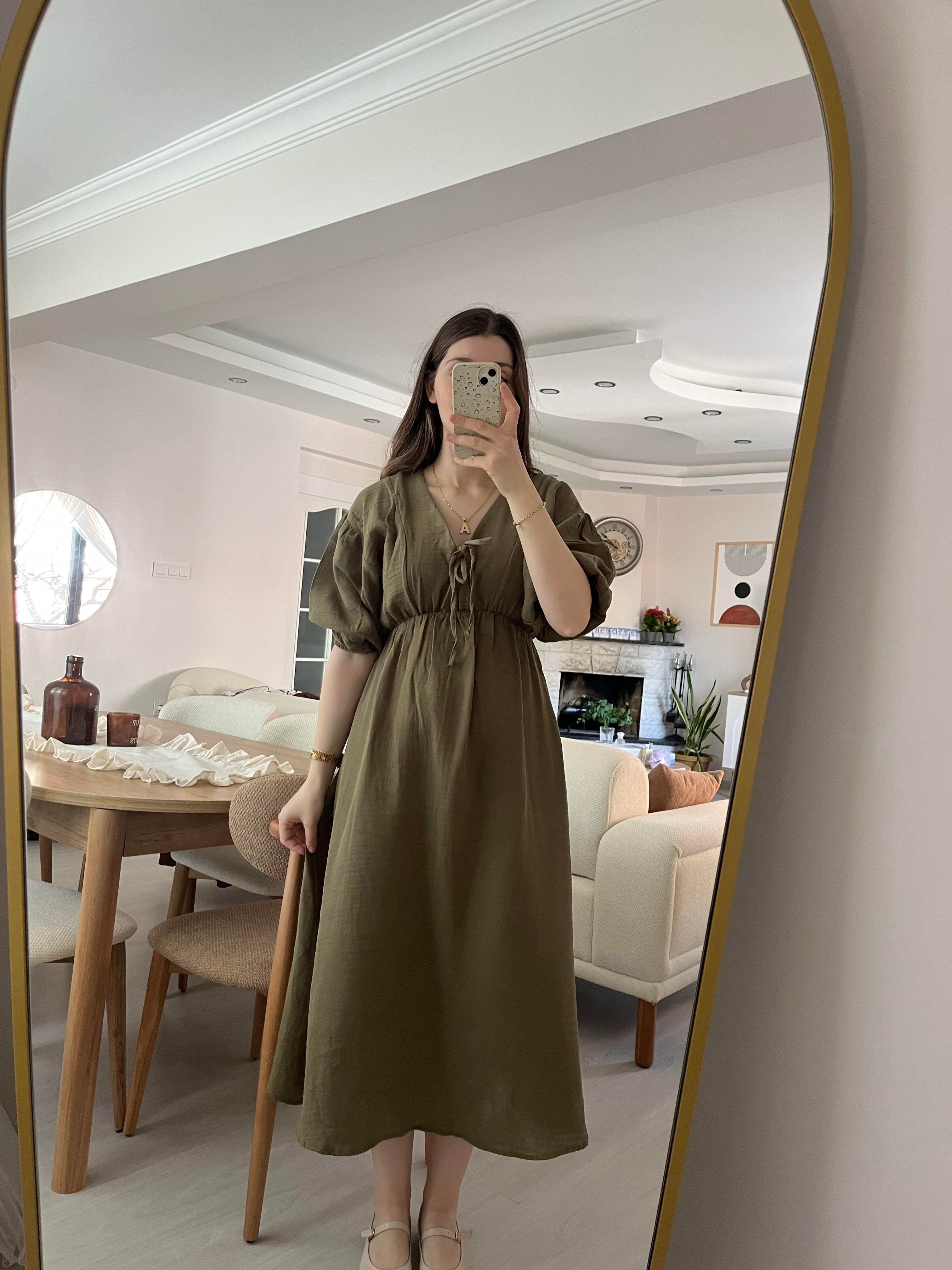 Müslin Kumaş Yeşil Elbise