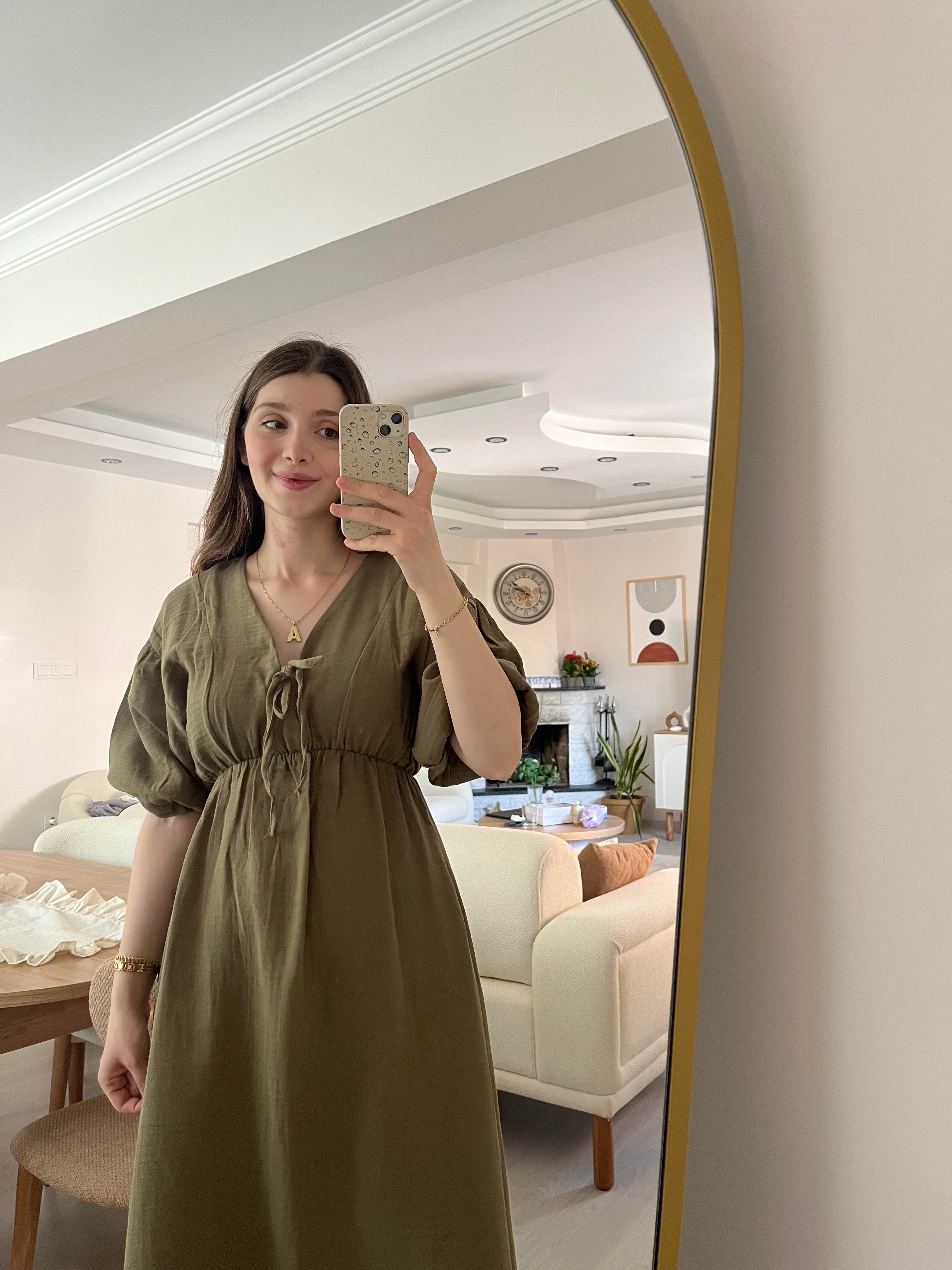 Müslin Kumaş Yeşil Elbise