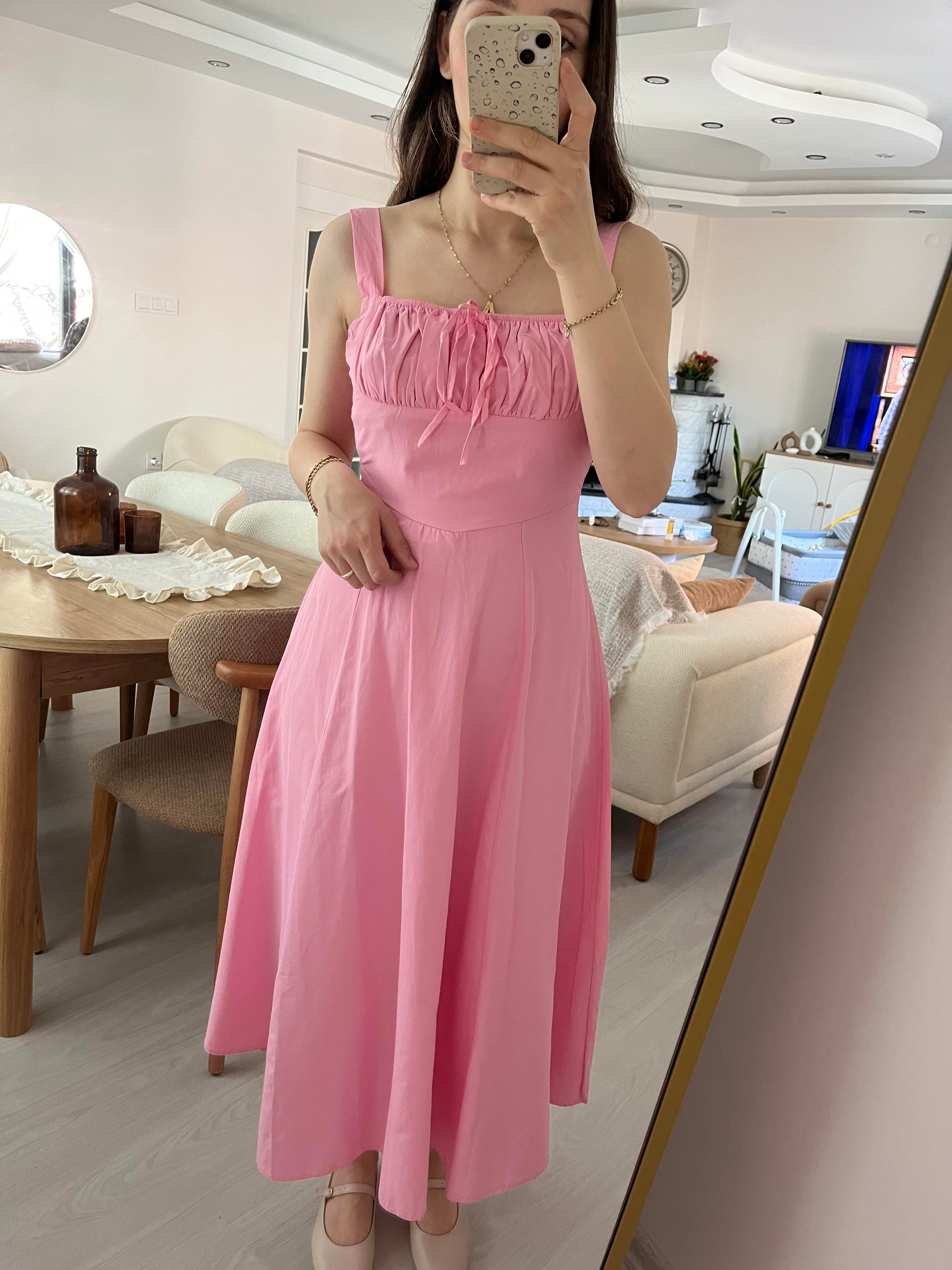 Pembe  Askılı Astarlı Elbise