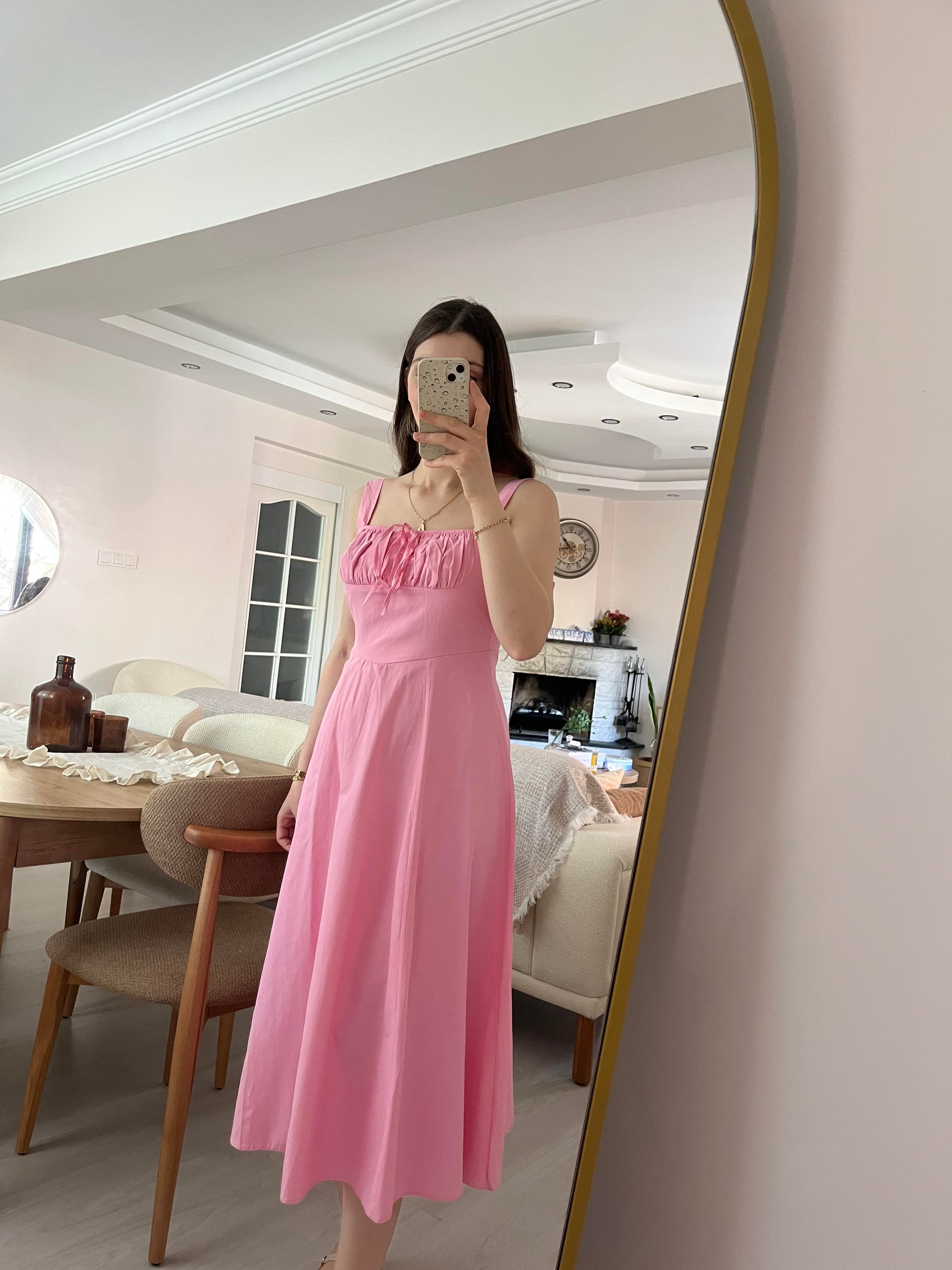 Pembe  Askılı Astarlı Elbise