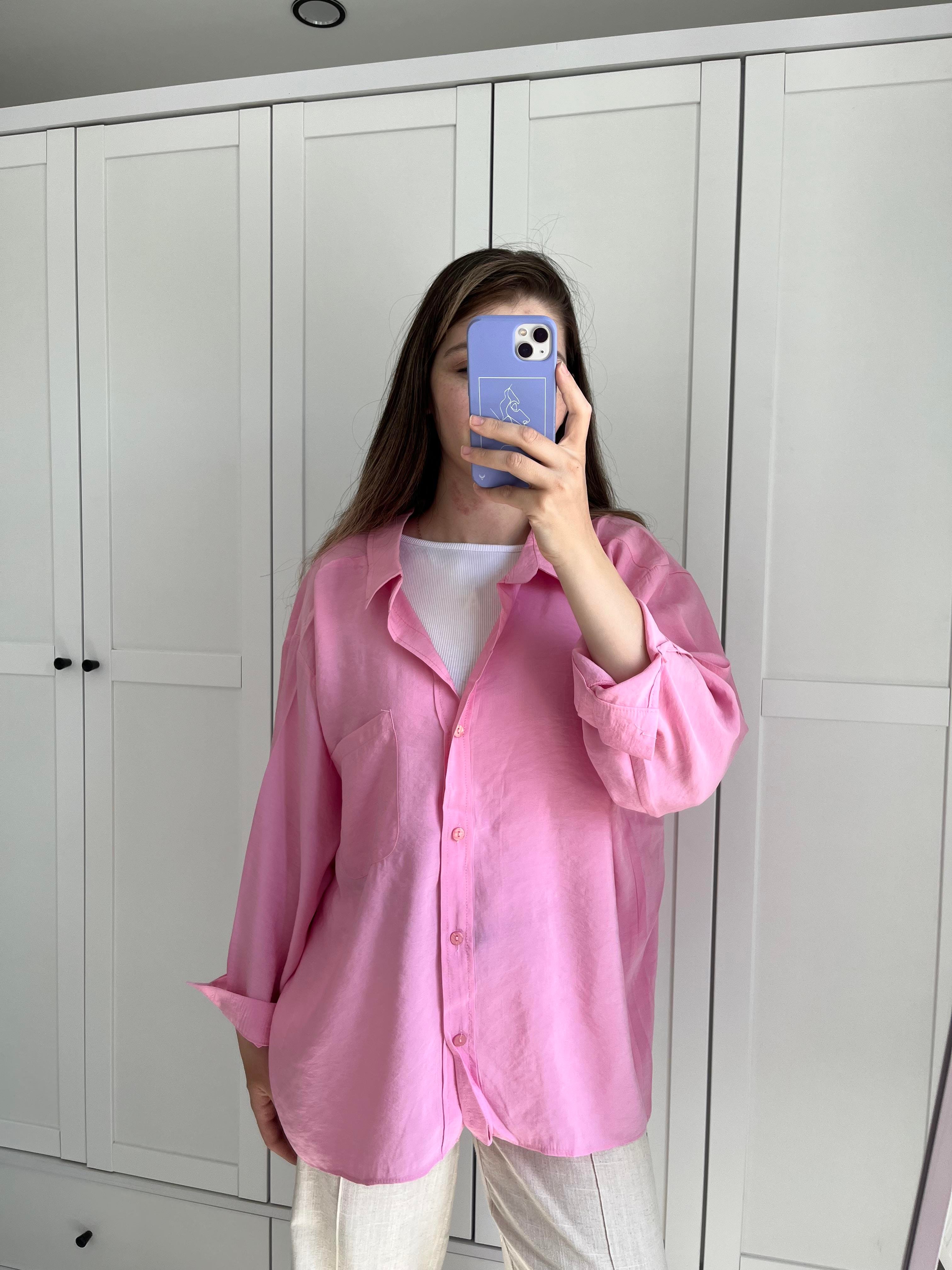 Pembe Tencel Oversize Gömlek