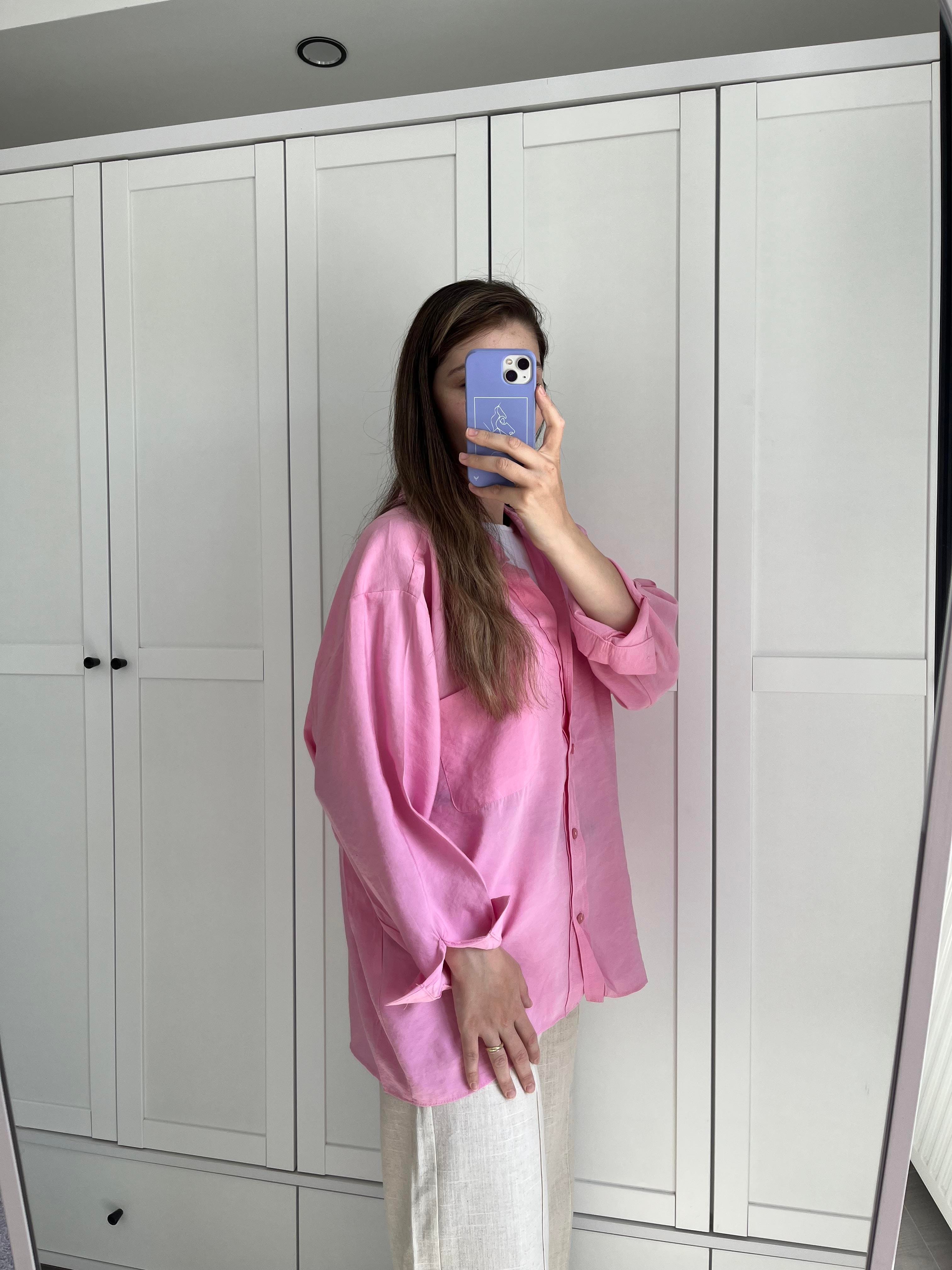 Pembe Tencel Oversize Gömlek
