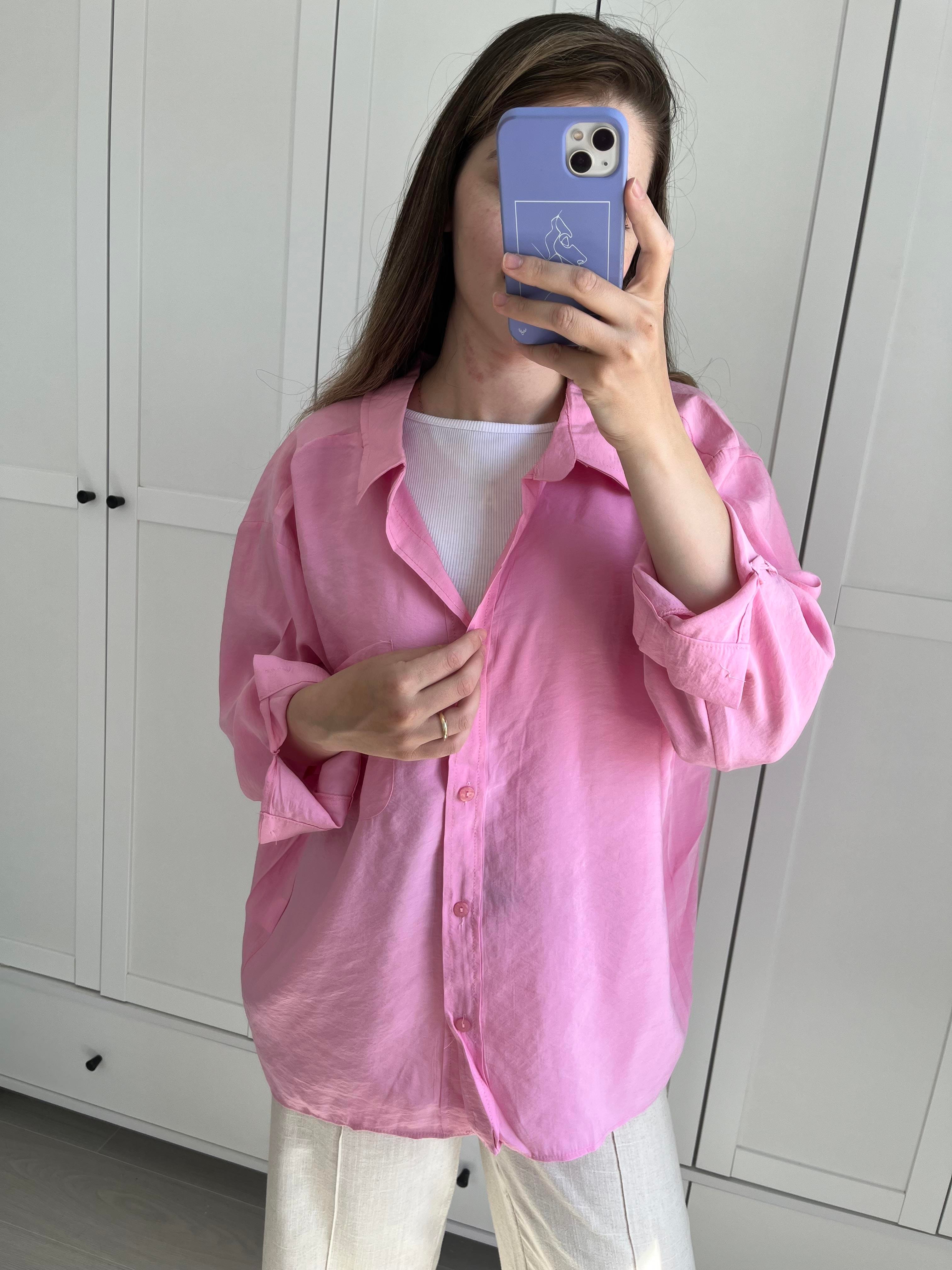 Pembe Tencel Oversize Gömlek