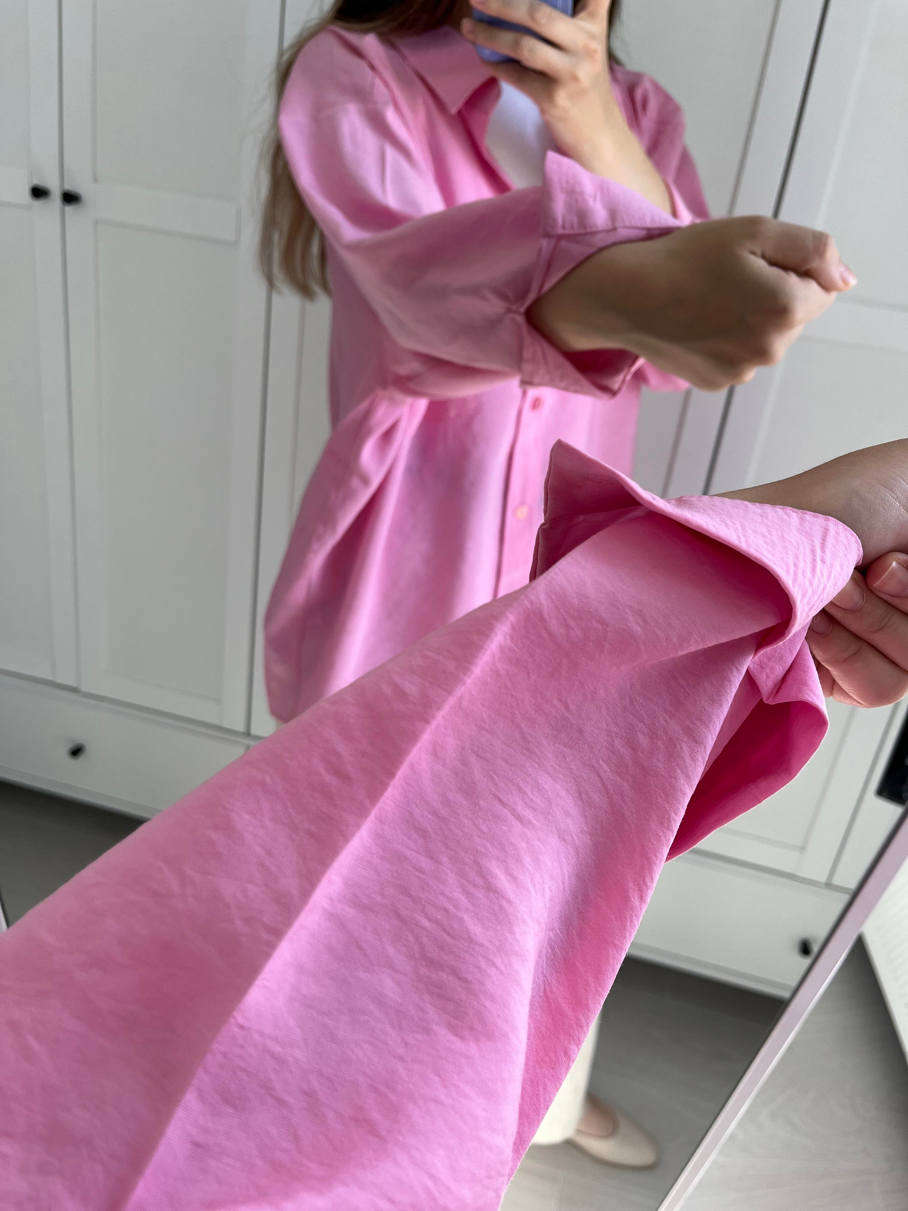 Pembe Tencel Oversize Gömlek