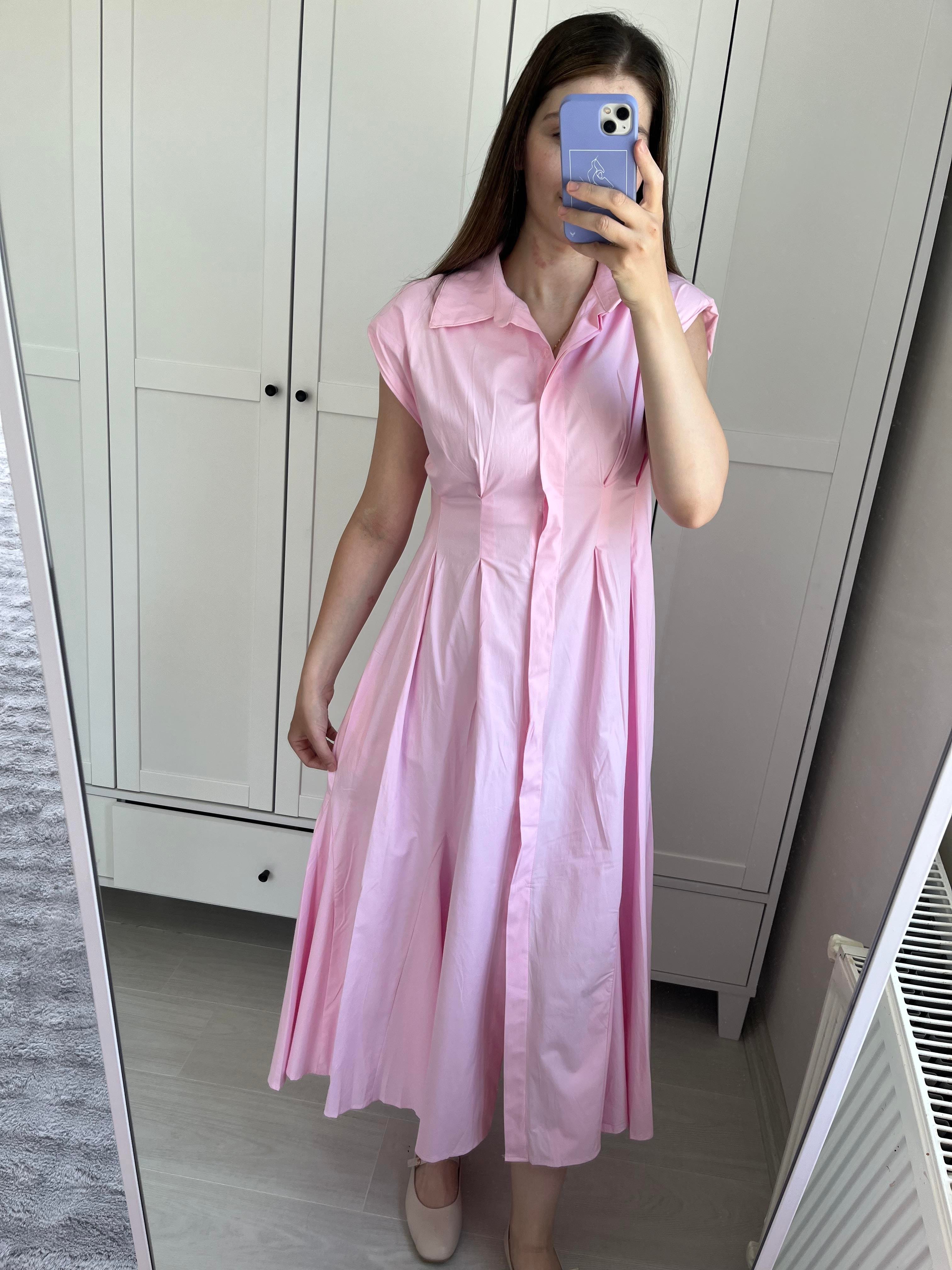 Pembe Uzun Poplin Elbise