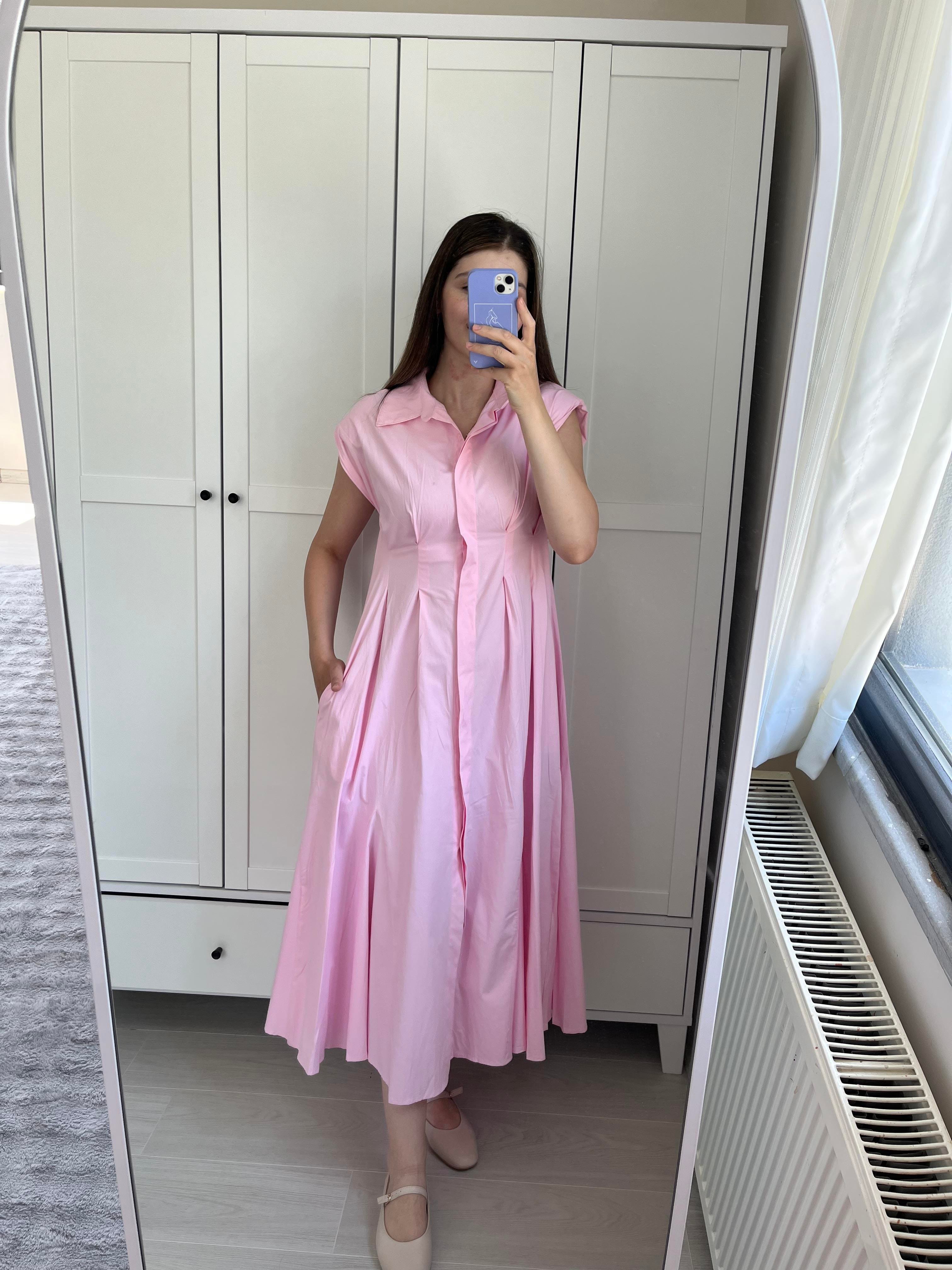 Pembe Uzun Poplin Elbise