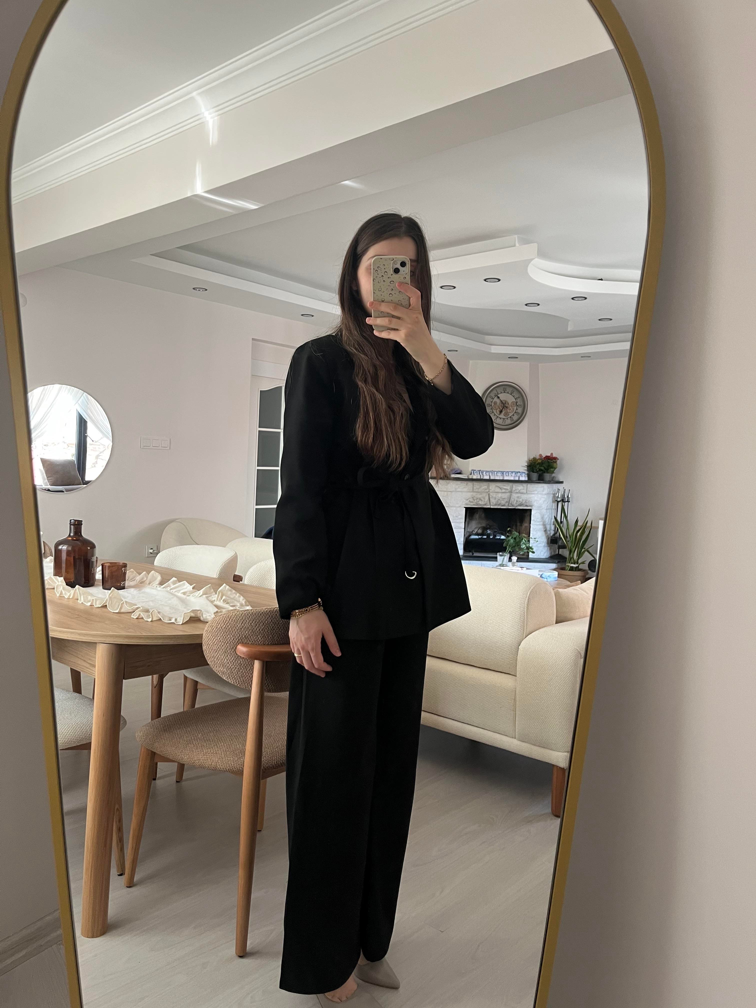 Premium Siyah Vatkalı Blazer Takım