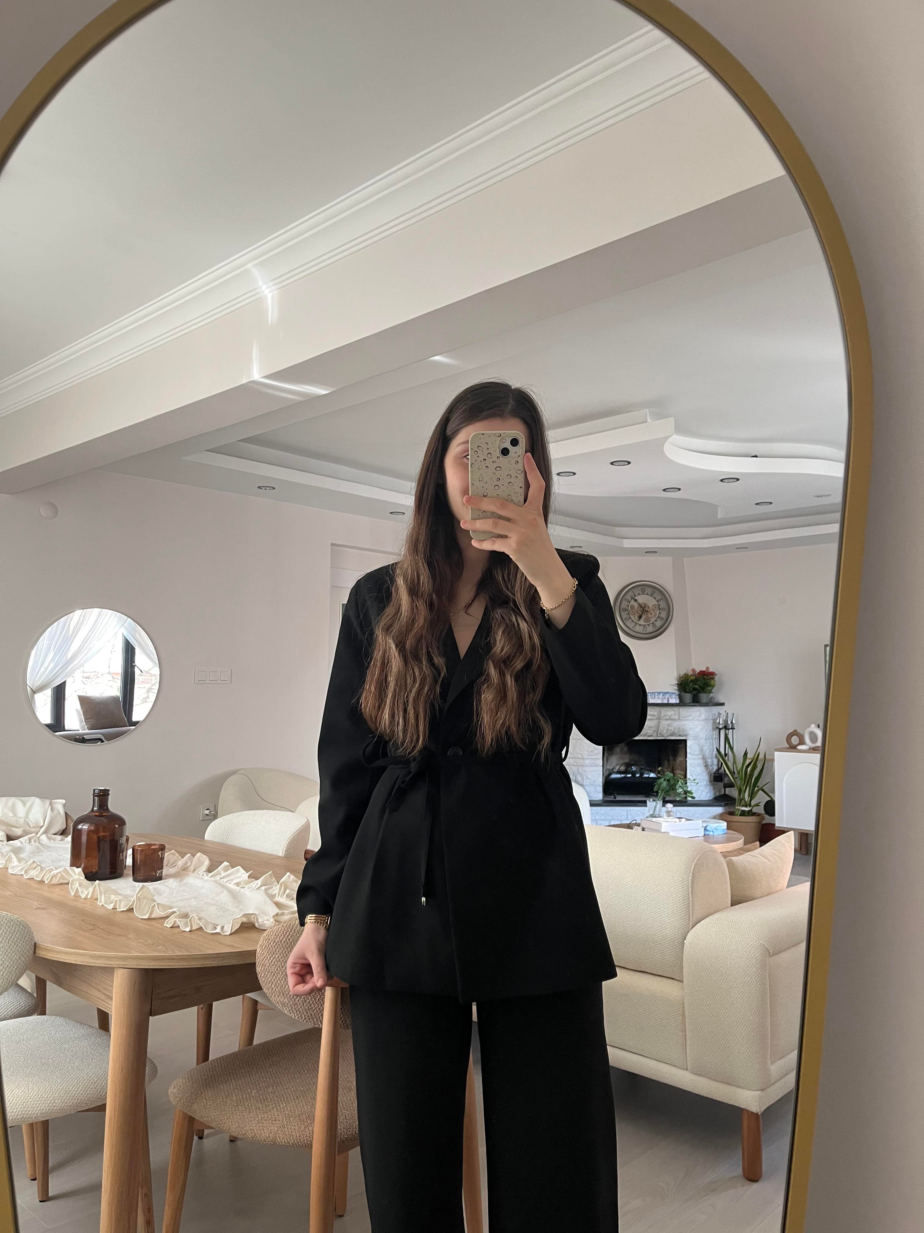 Premium Siyah Vatkalı Blazer Takım