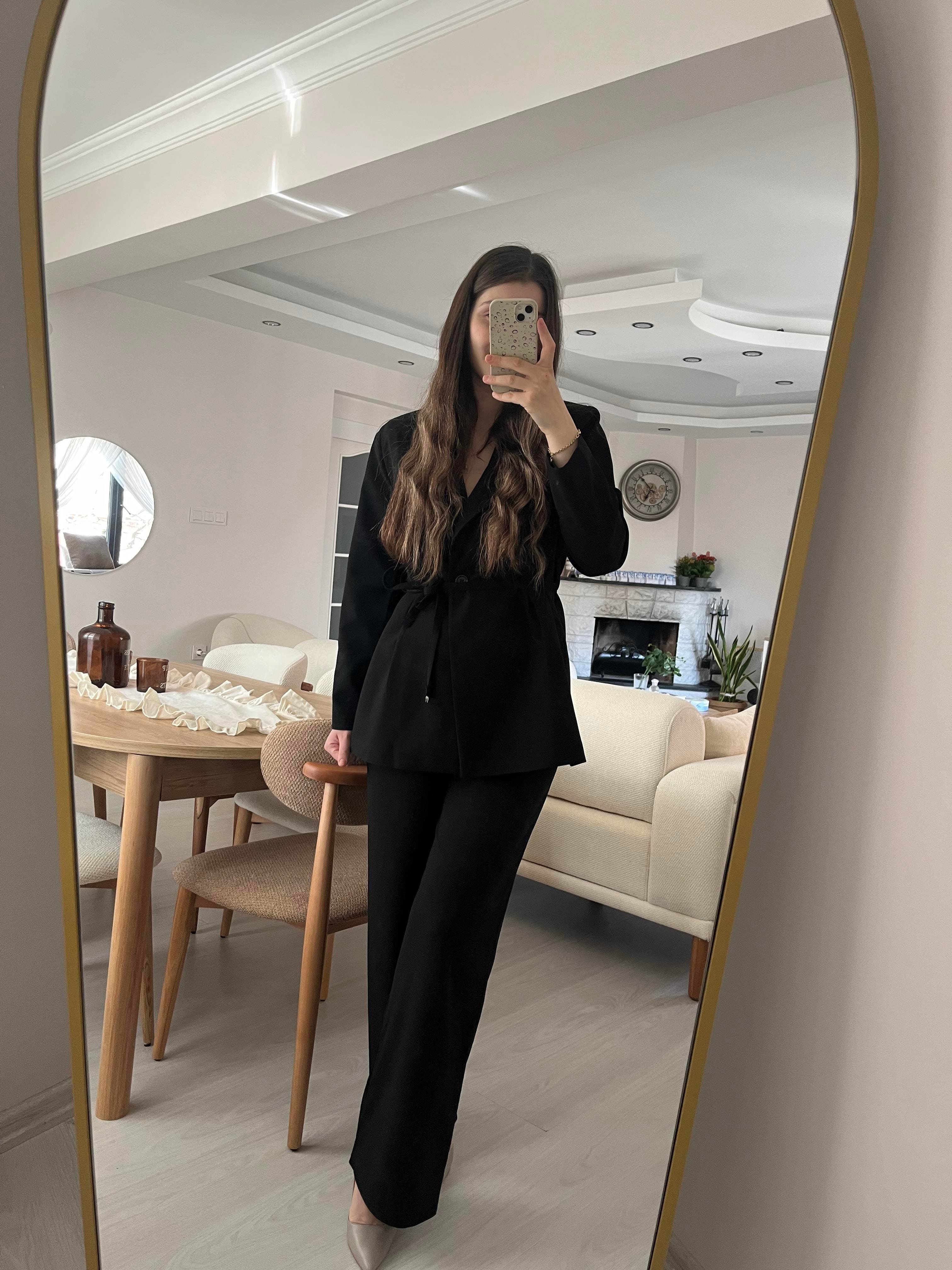 Premium Siyah Vatkalı Blazer Takım