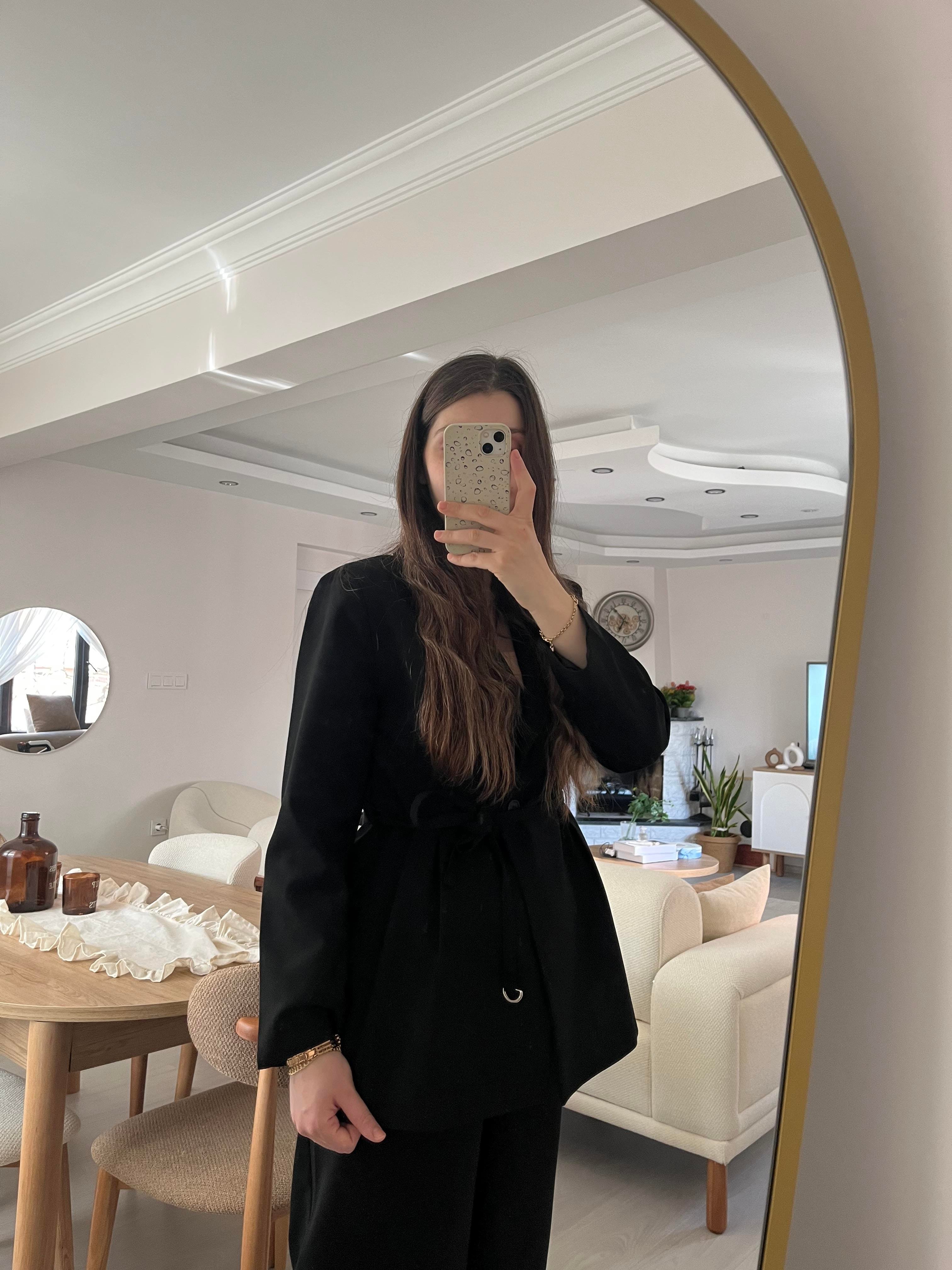 Premium Siyah Vatkalı Blazer Takım