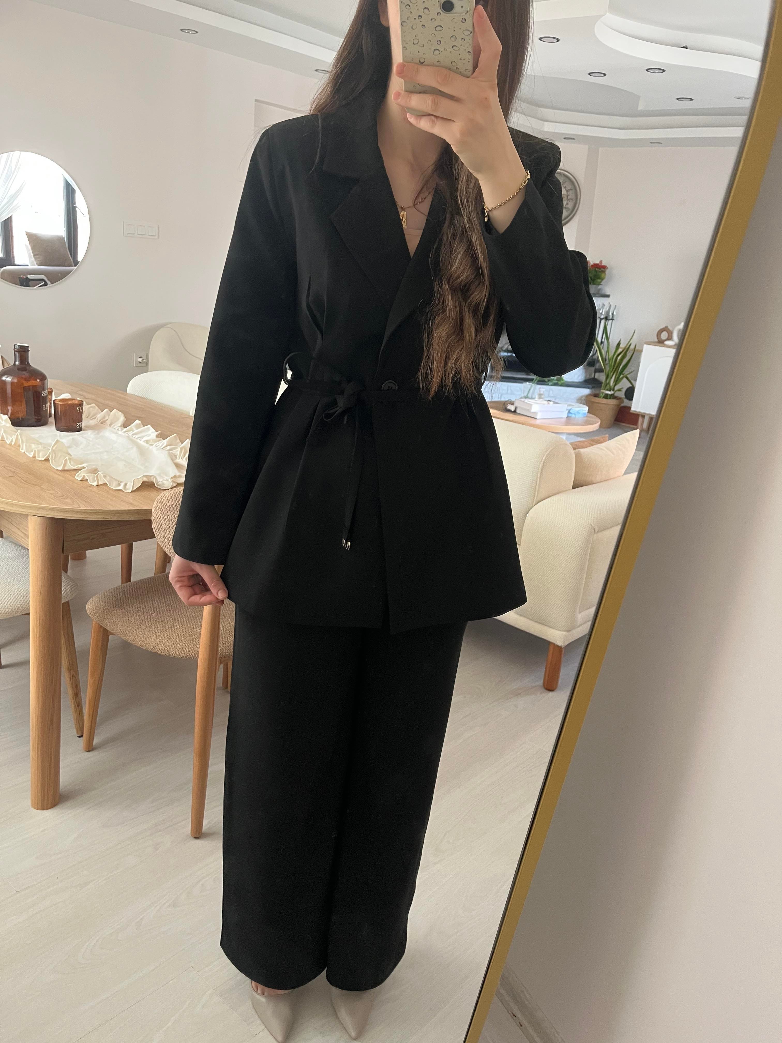 Premium Siyah Vatkalı Blazer Takım