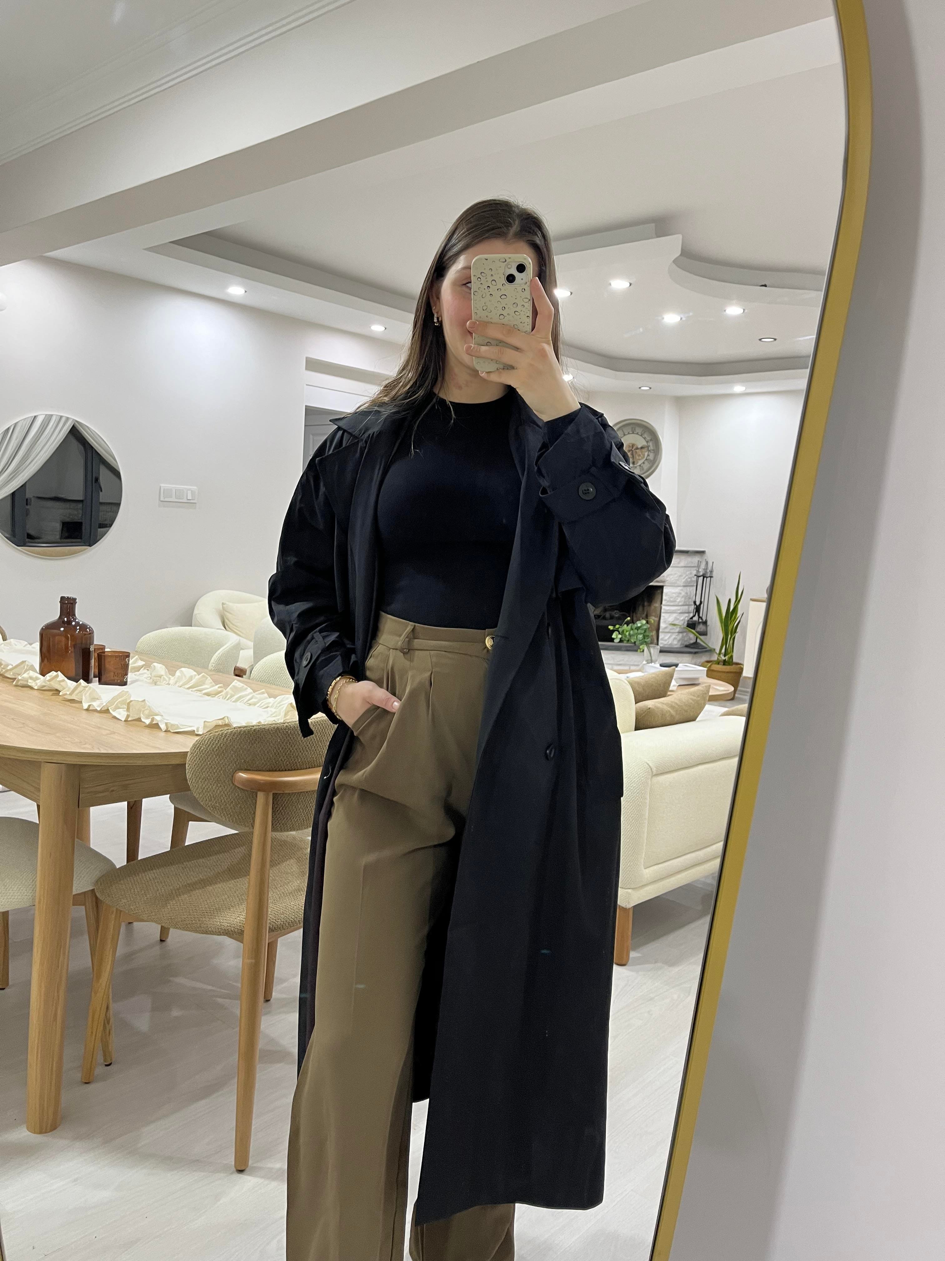 Siyah Astarlı Premium Trençkot