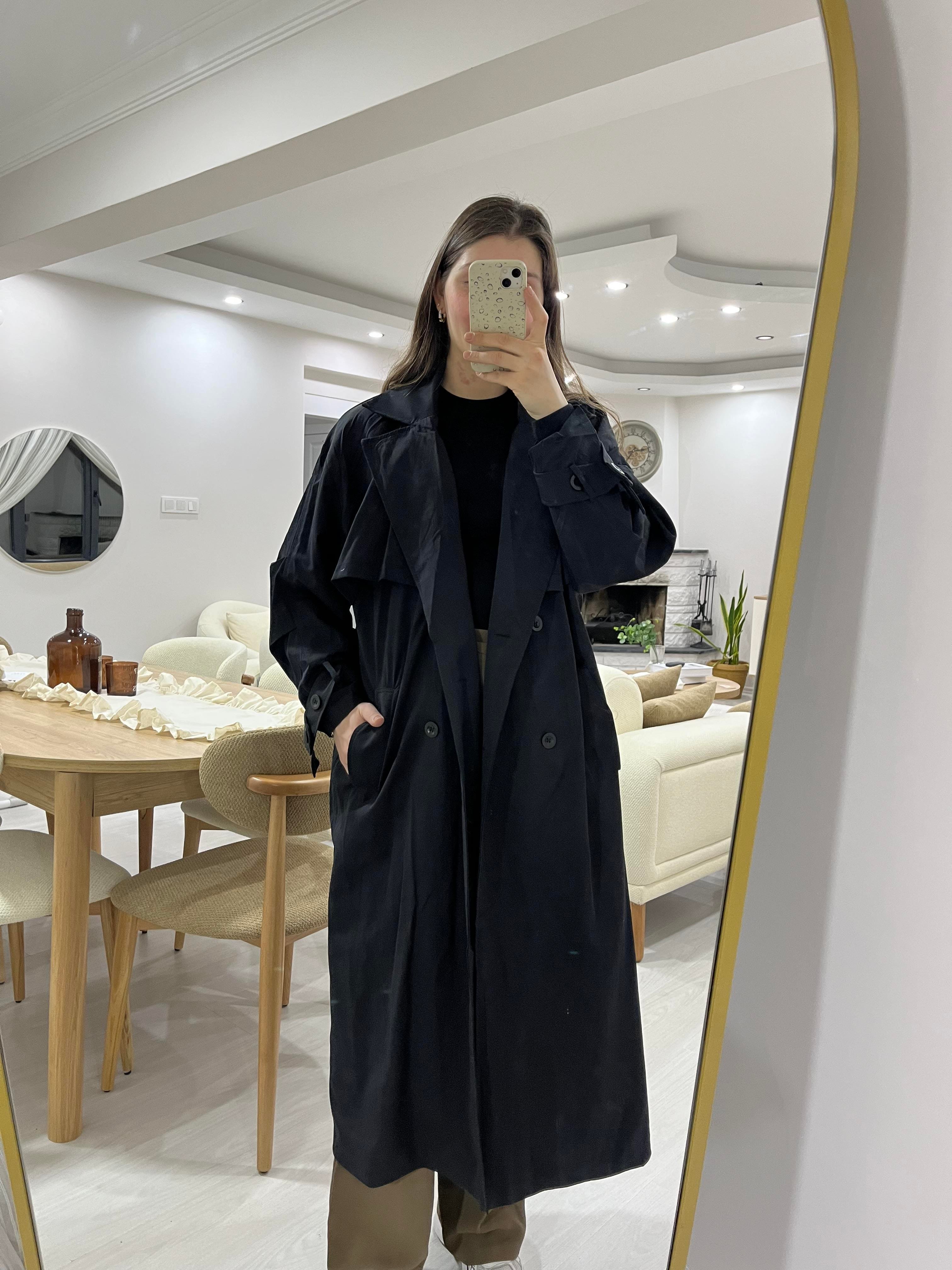 Siyah Astarlı Premium Trençkot