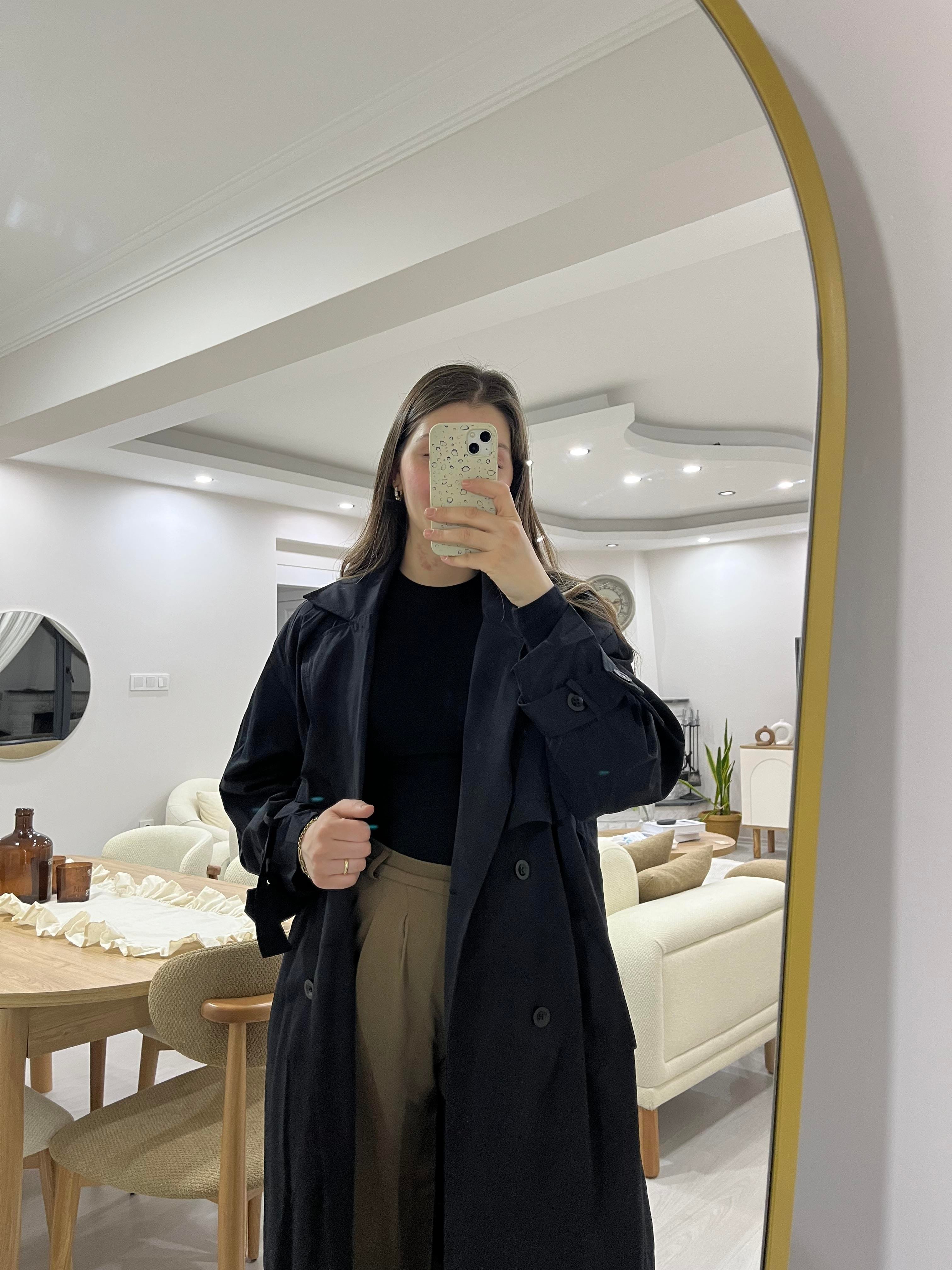 Siyah Astarlı Premium Trençkot