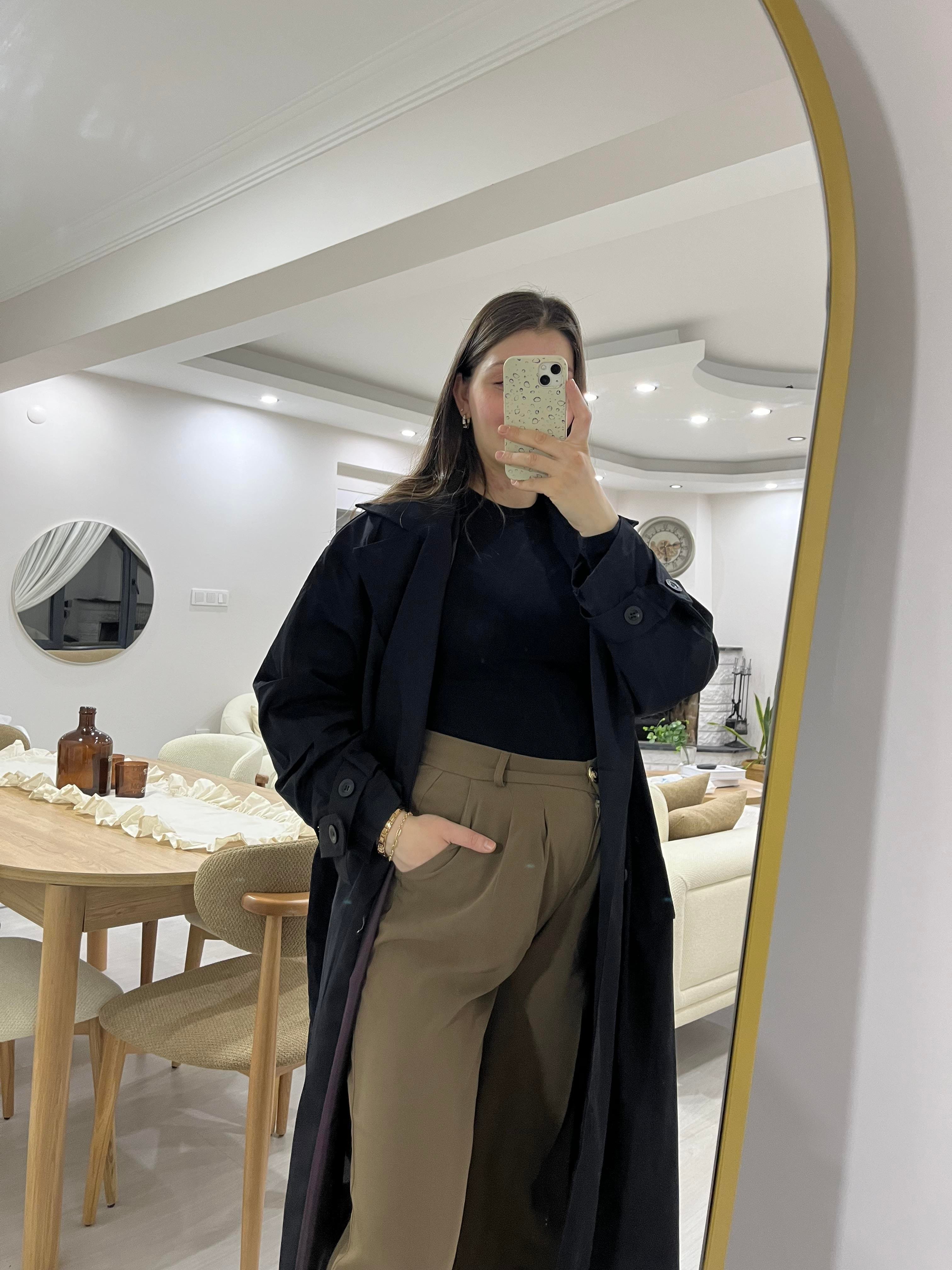 Siyah Astarlı Premium Trençkot