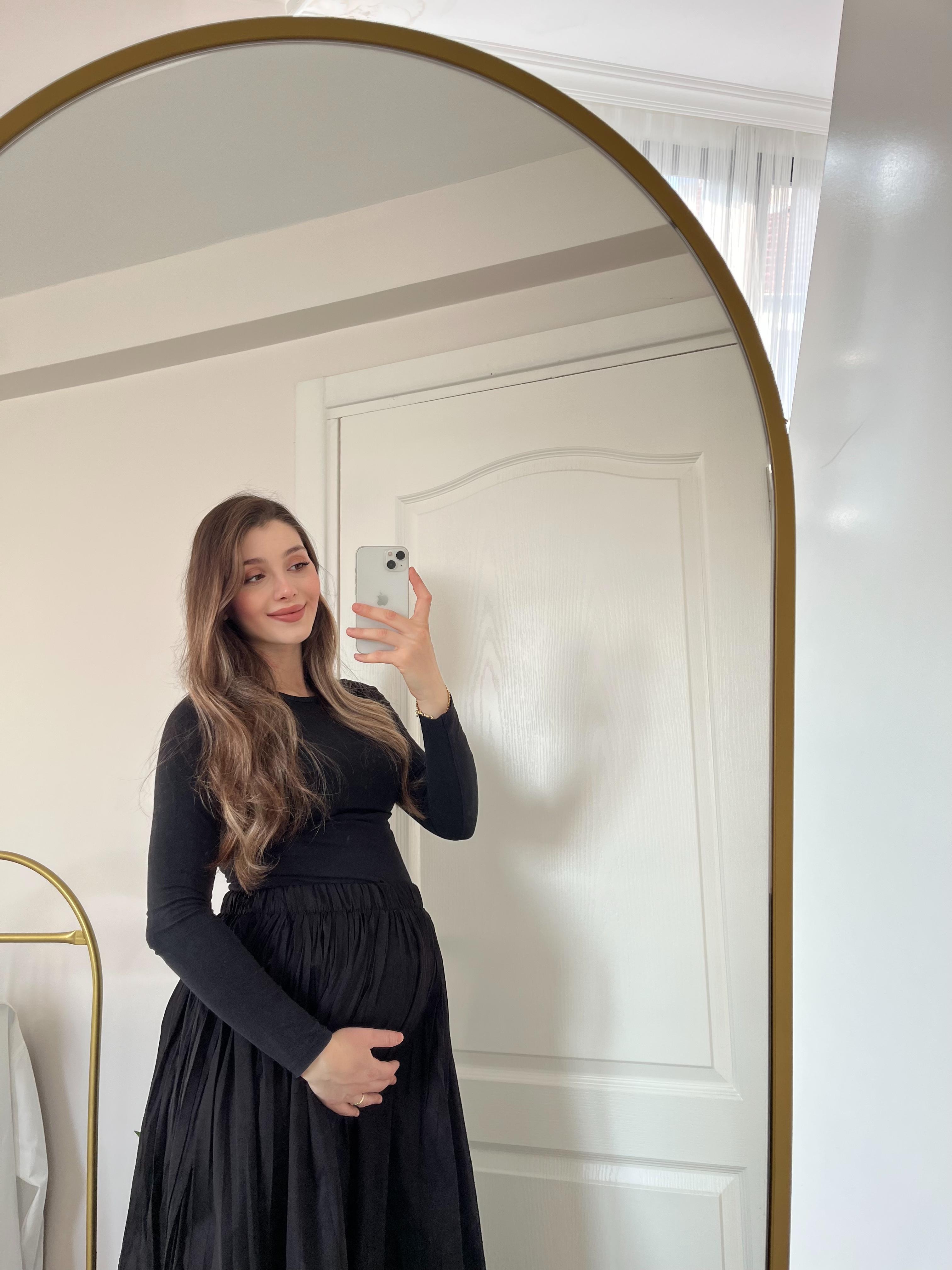 Siyah Beli Lastikli Astarlı Poplin Etek