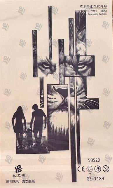 Aile, Anne,Baba ve Çocuk Aslan temalı Yarı Kalıcı Dövme 