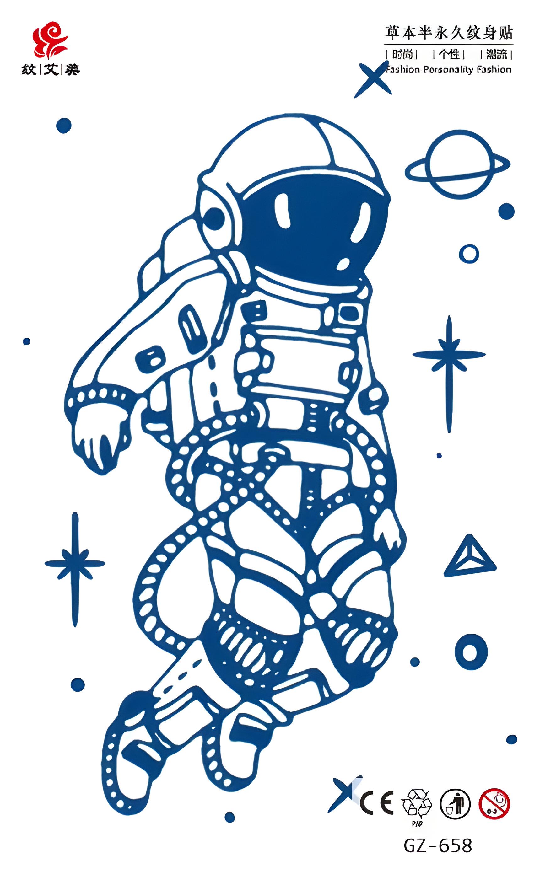 Astronot uzay Yarı Kalıcı Dövme 