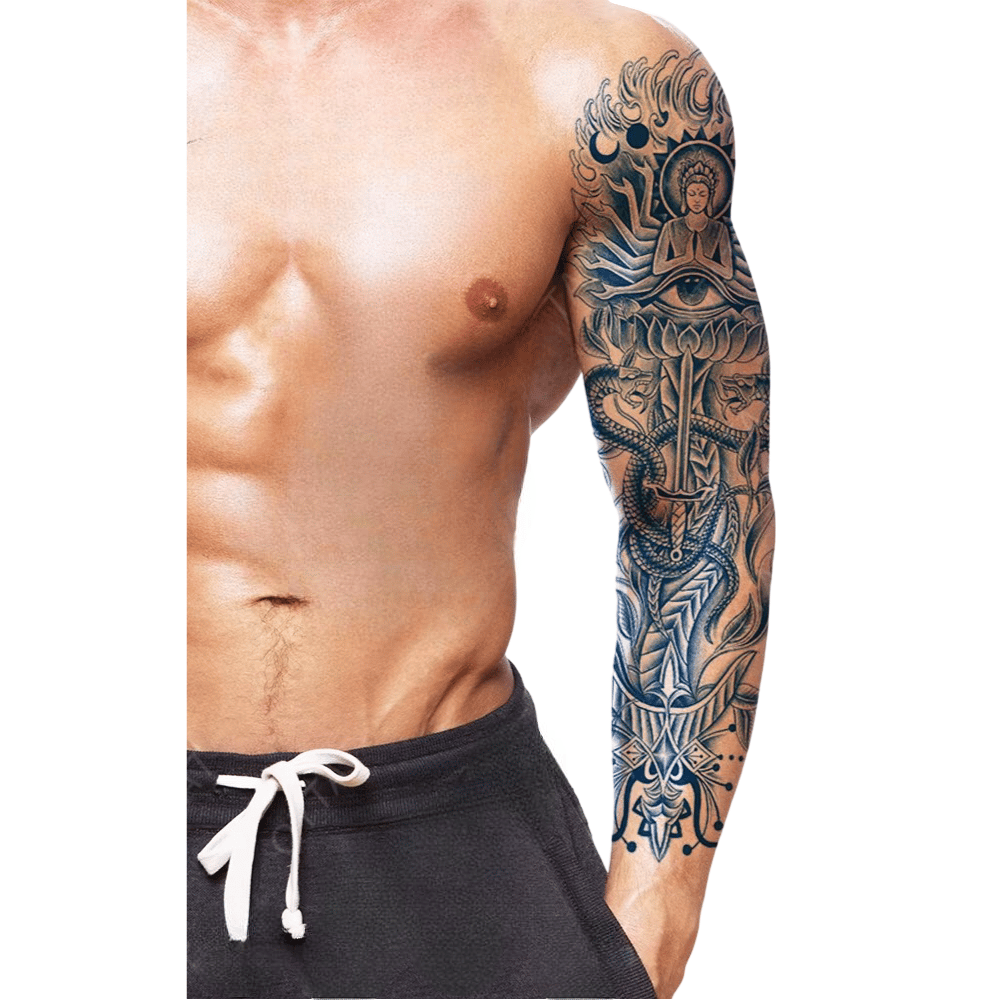 buda ve lotus çiçeği yarı kalıcı Kol Kaplamalı Dövme 