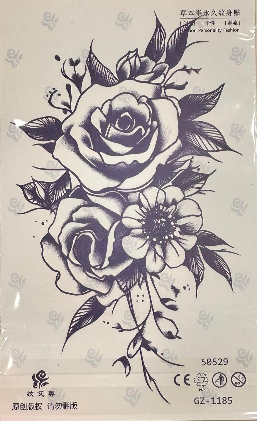 Çiçek Gül deseneli Yarı Kalıcı Dövme 