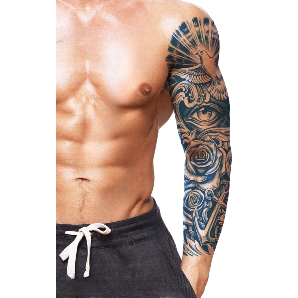 çiçek ve göz figürü yarı kalıcı Kol Kaplamalı Dövme