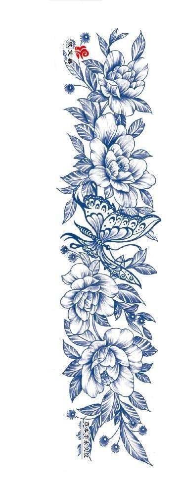 Çiçek ve Kelebek Motifli Şerit Yarı Kalıcı Dövme 