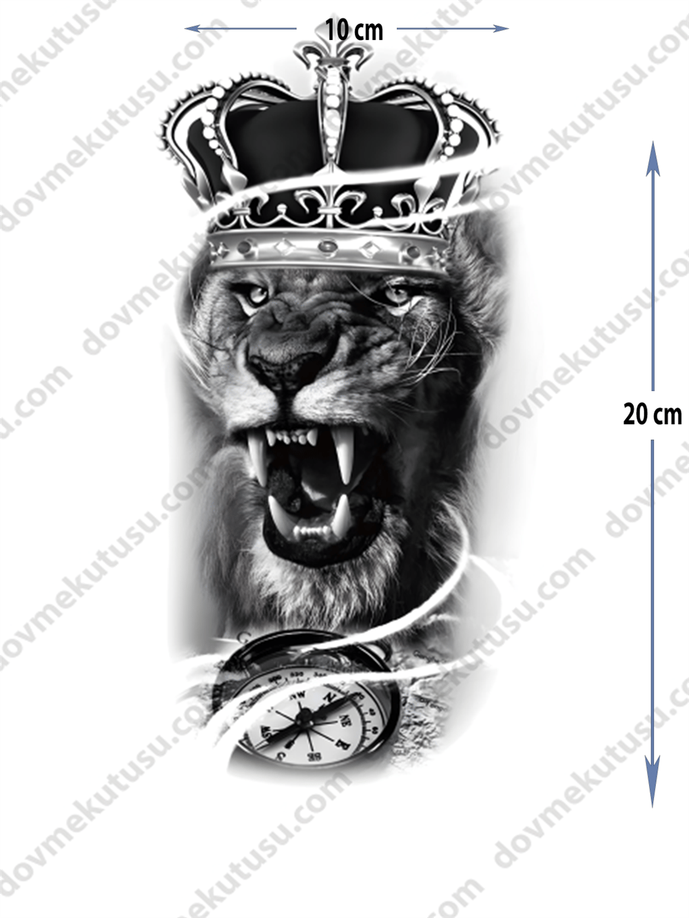 Geçici Dövme – Aslan ve Saat 3D Motifi ile Güç, Zamanın Hakimiyeti ve Liderliğin Sembolü!
