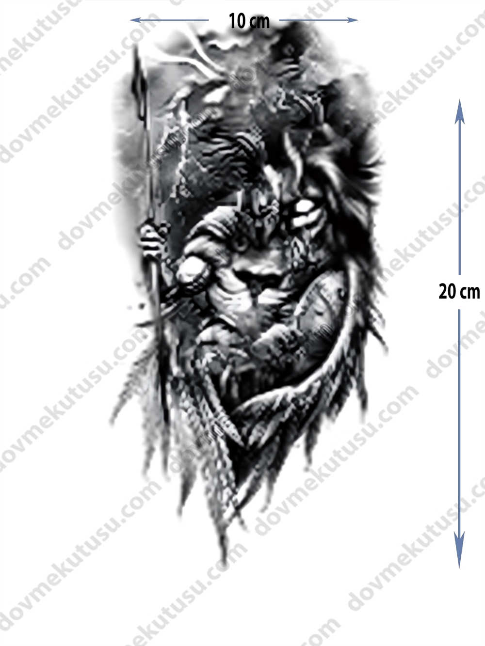 Geçici Dövme – Aslan ve Savaşçı 3D Motifi ile Güç, Cesaret ve Liderliğin Sembolü!