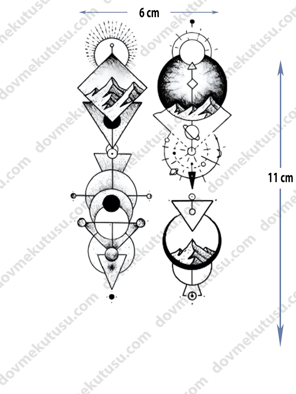 Geçici Dövme | Çember, Üçgen, Güneş ve Ay – Geometrik Denge