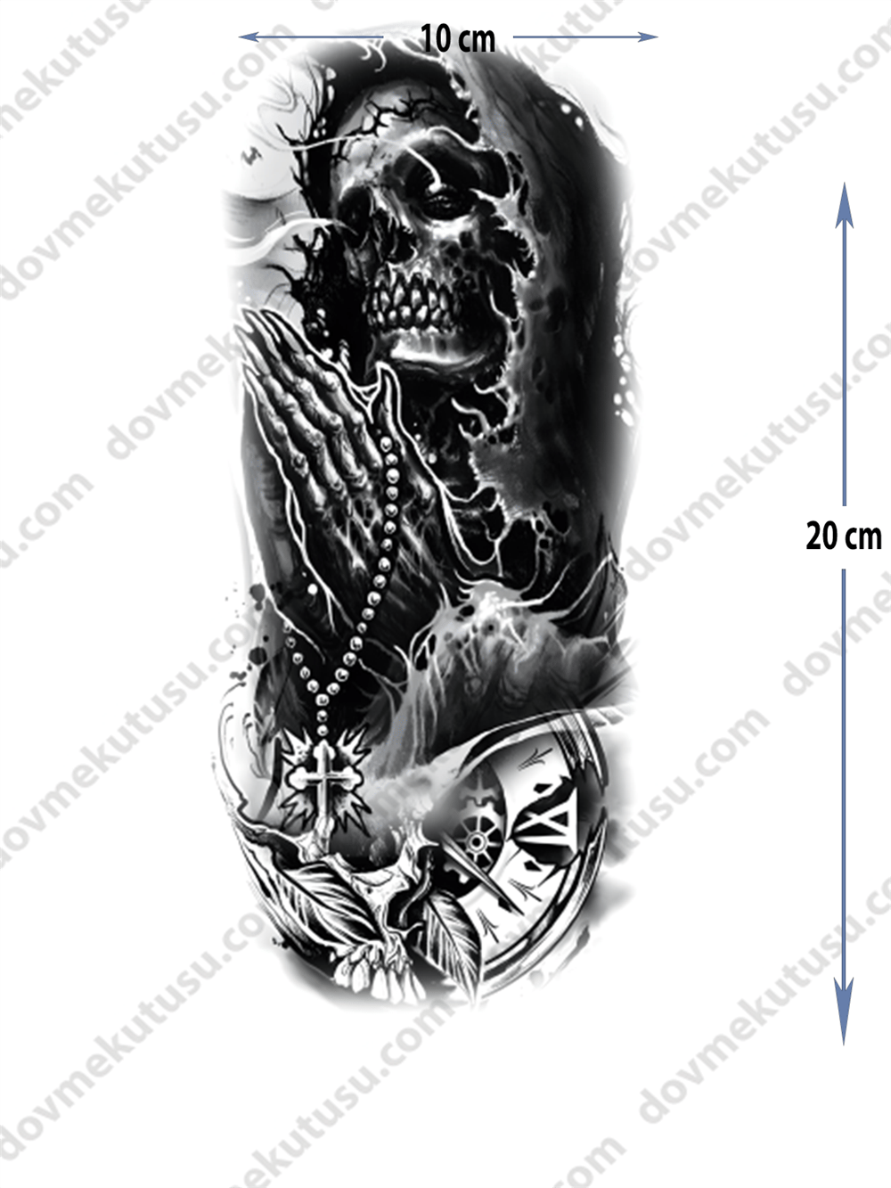 Geçici Dövme – İskelet ve Kırık Saat 3D Motifi ile Zamanın Sonu, Ölüm ve Sonsuzluğun Sembolü!