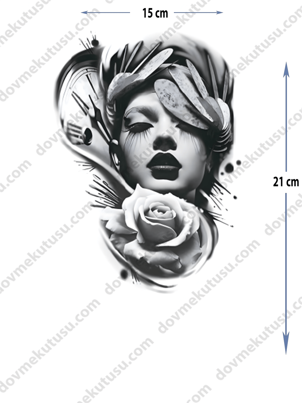 Geçici Dövme | Kadın Yüzü ve Gül Motifi – Feminen ve Romantik Bir Tarz